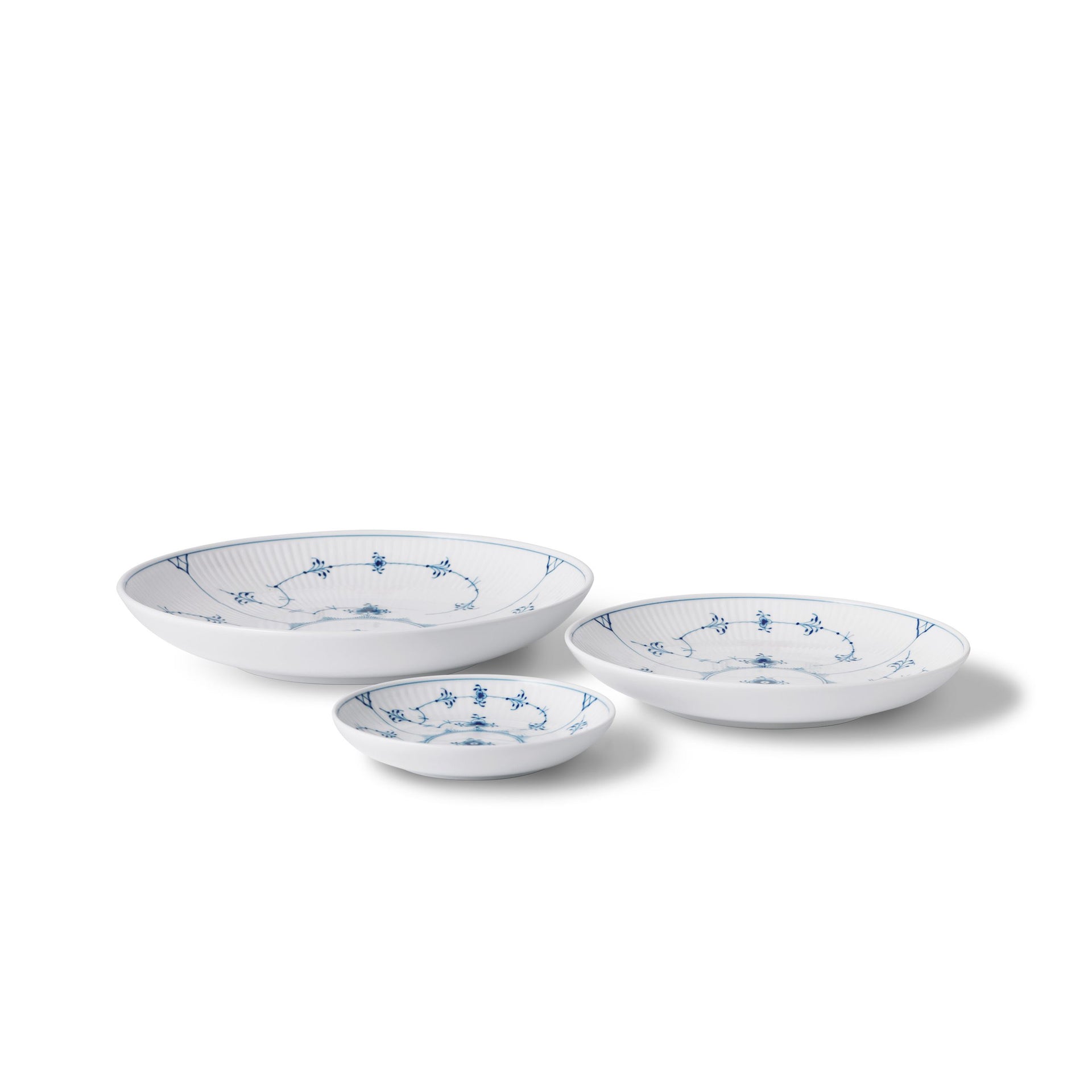 Blue Fluted Plain Shallow Bowl, 11 cm, 13 cm, 15 cm, 3 pcs