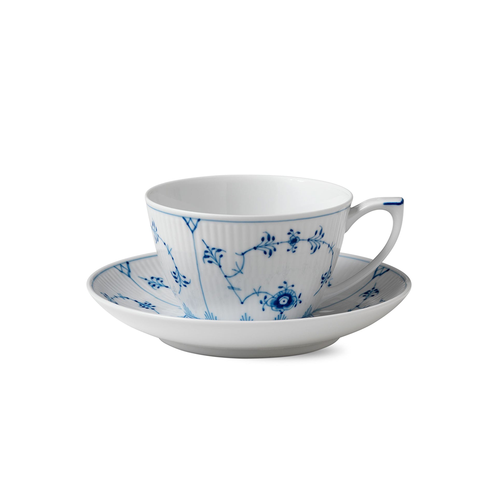 Blue Fluted Plain Cup and Saucer, 28 cl