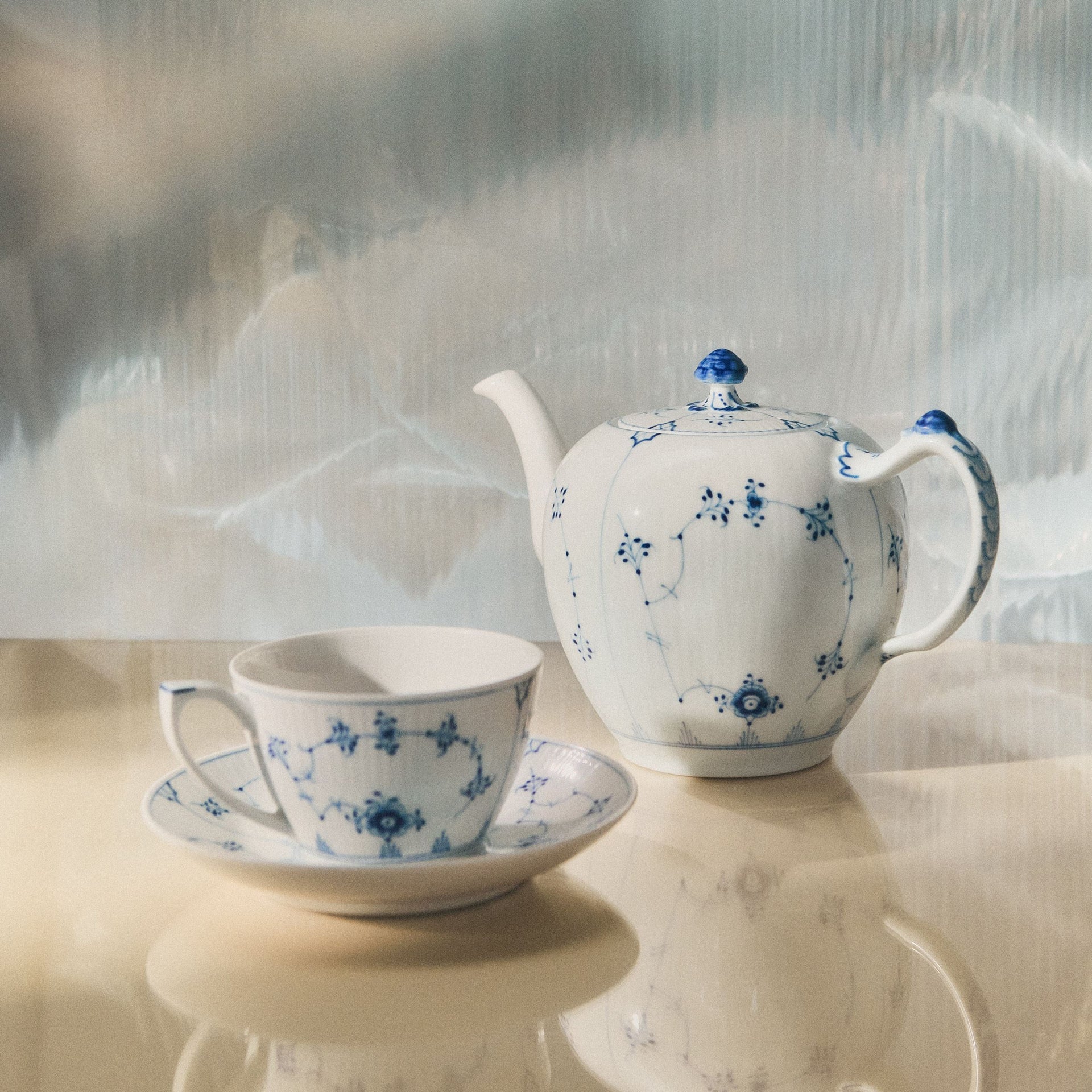 Blue Fluted Plain Cup and Saucer, 28 cl