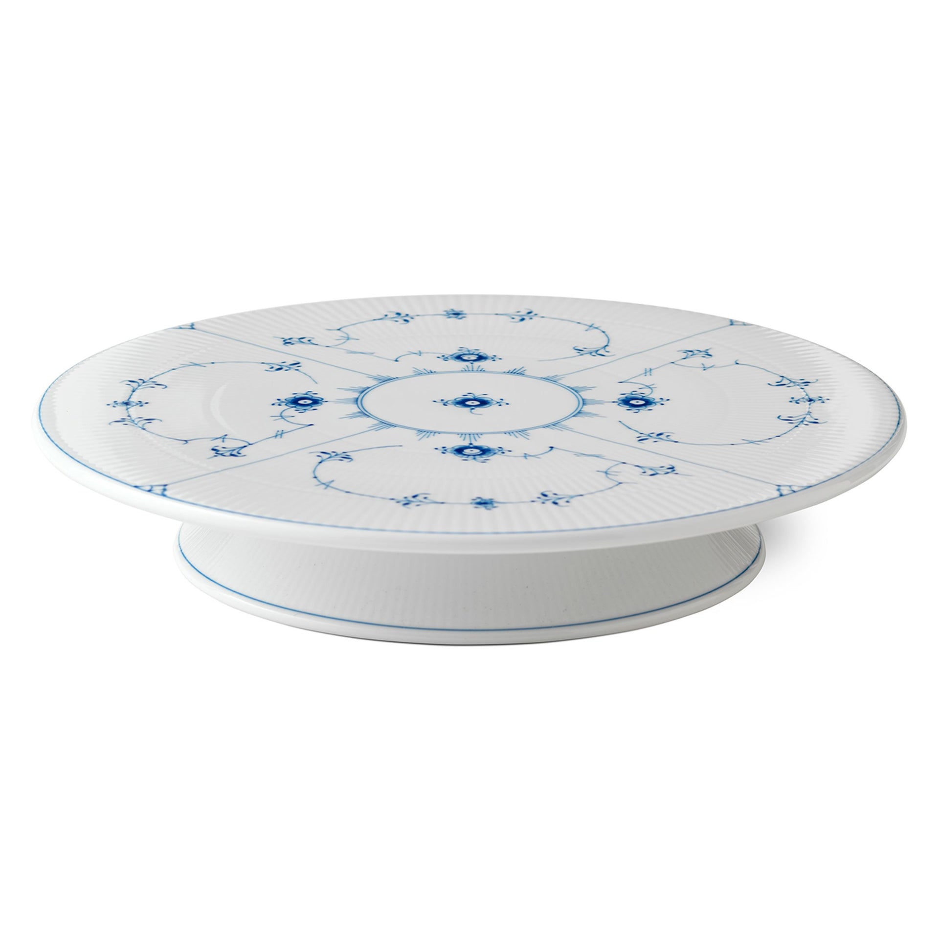 Blue Fluted Plain Dish on Stand, 32 cm