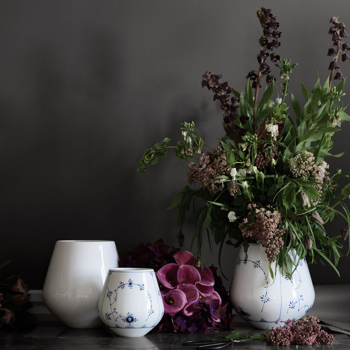 Musselmalet Riflet vase, 20,5 cm - Blue Fluted Plain Vase, 20.5 cm