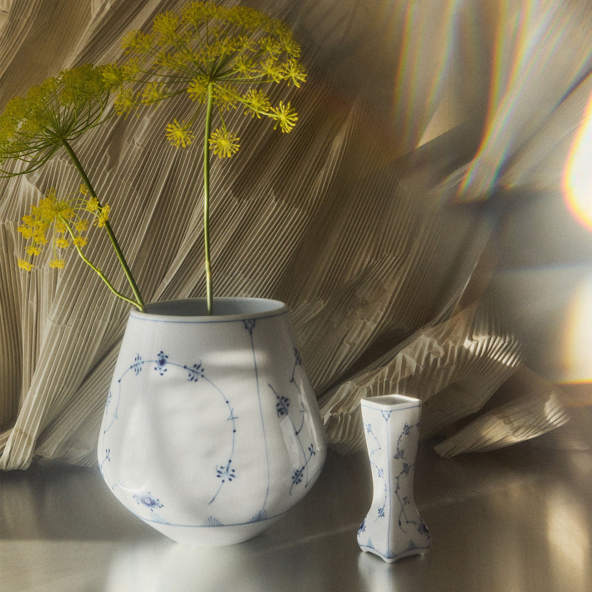 Musselmalet Riflet vase, 20,5 cm - Blue Fluted Plain Vase, 20.5 cm