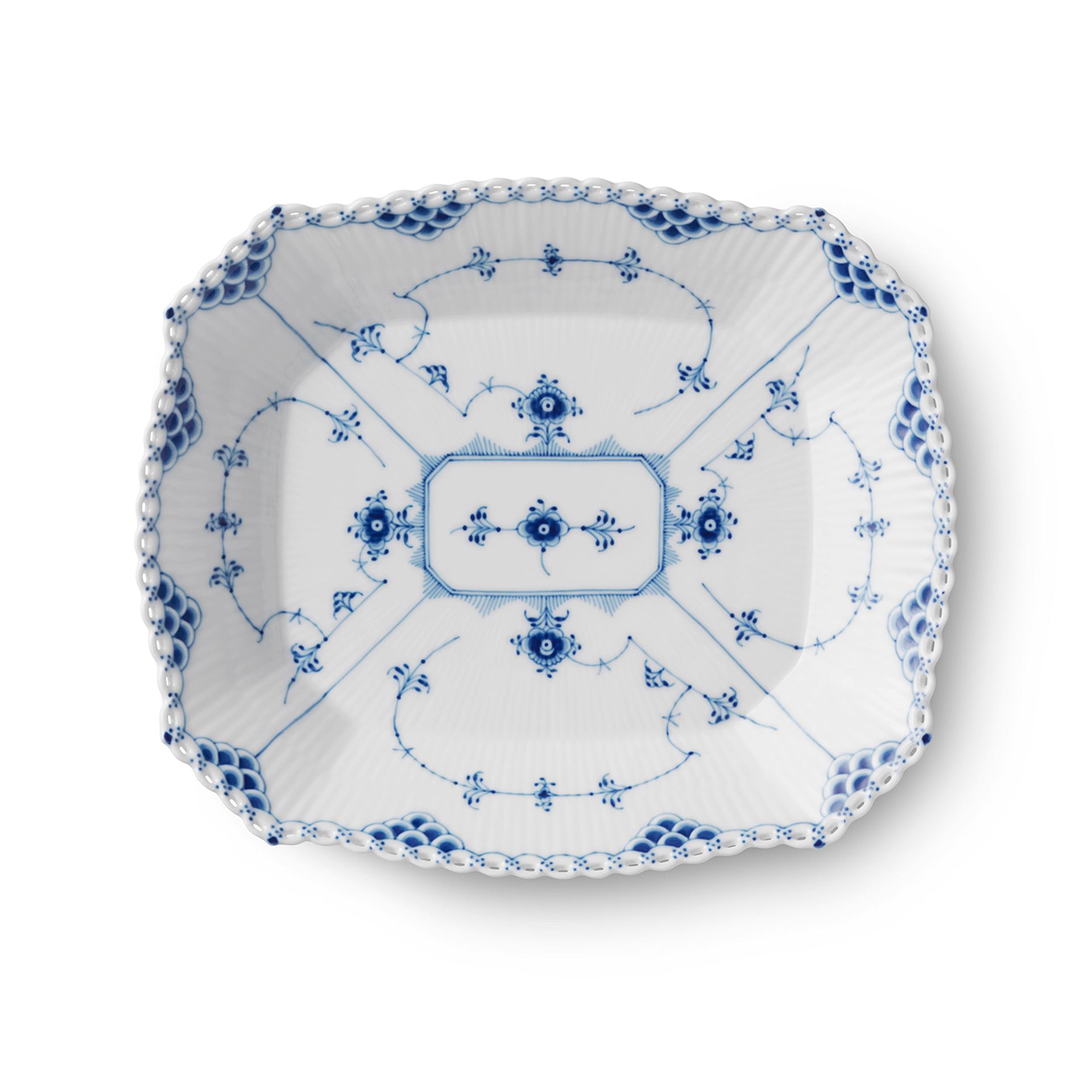 Blue Fluted Full Lace Square Dish, 26 cm