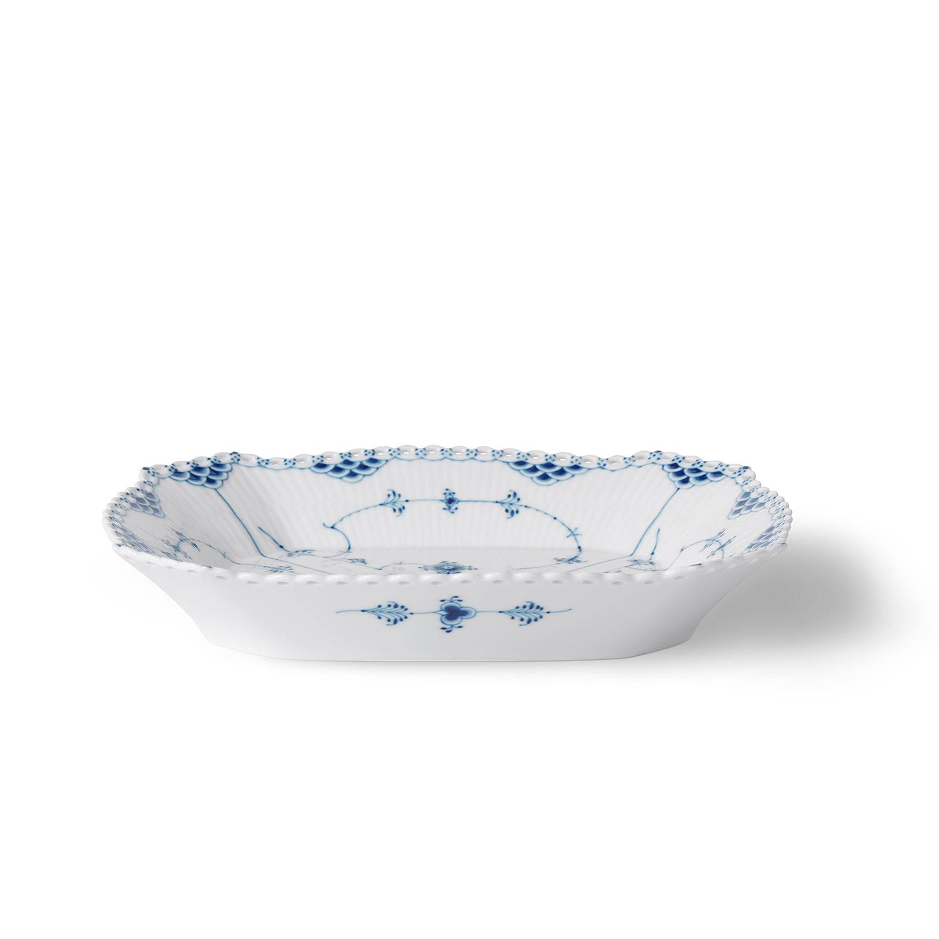 Blue Fluted Full Lace Square Dish, 26 cm