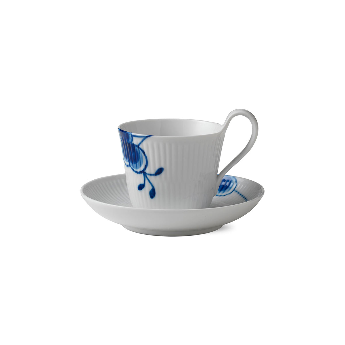Blue Fluted Mega High Handle Cup and Saucer, 24 cl