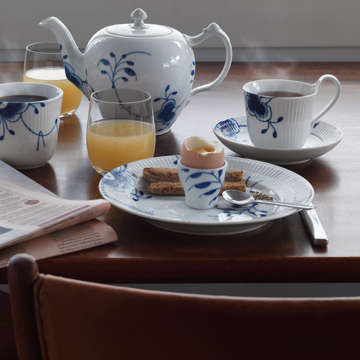 Blue Fluted Mega High Handle Cup and Saucer, 24 cl