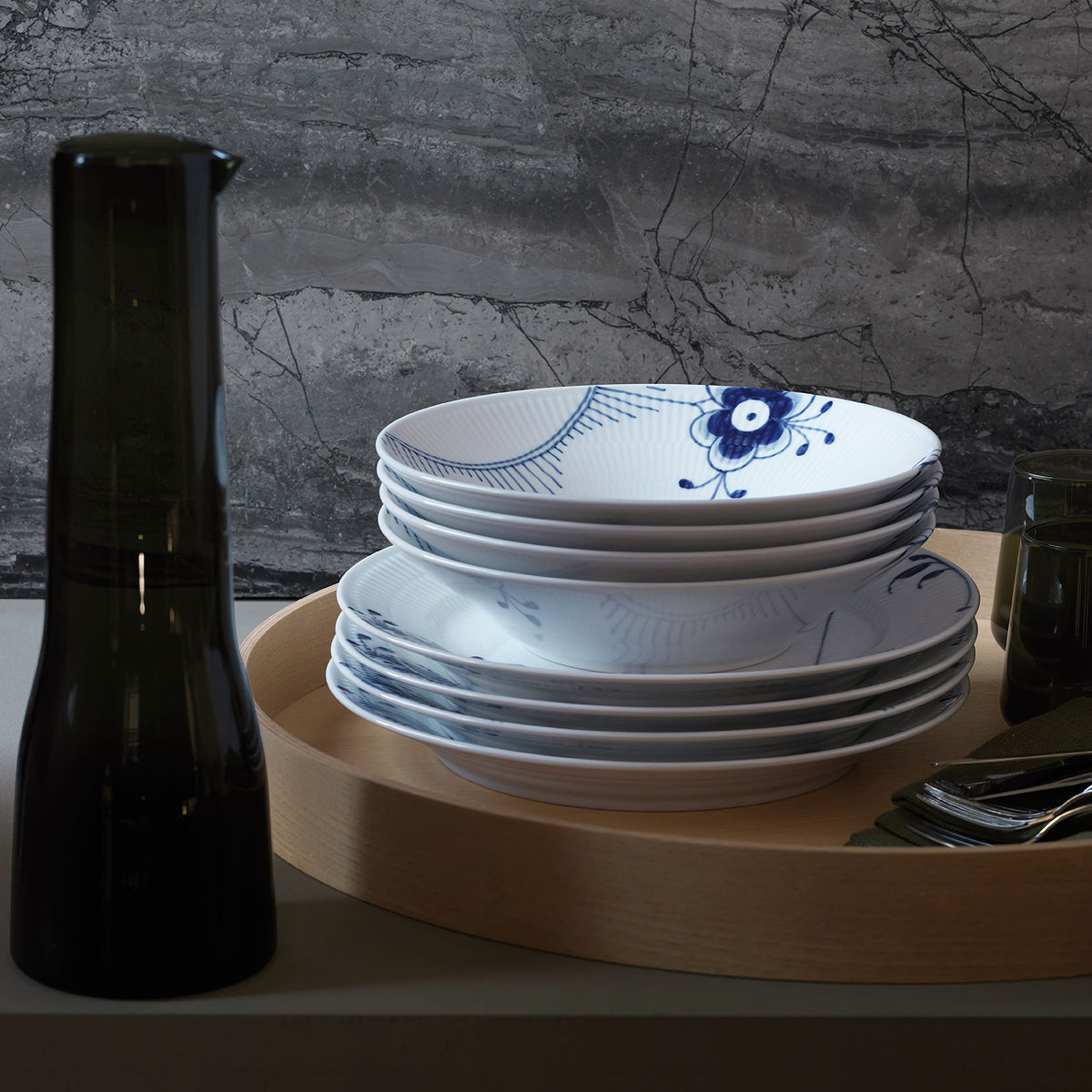 Blue Fluted Mega Deep Plate, 24 cm