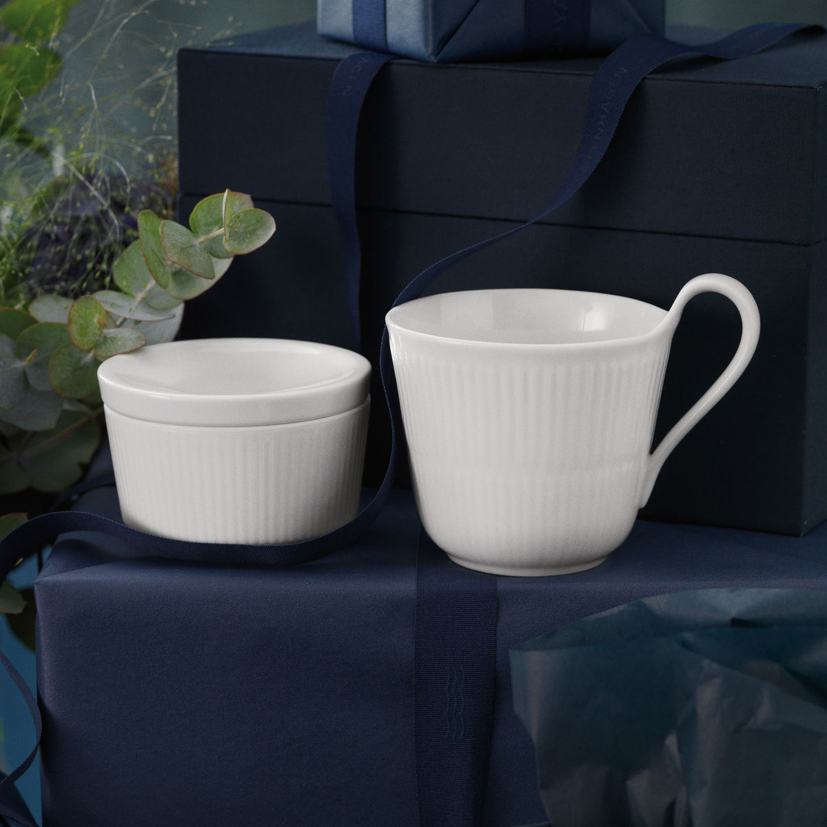 White Fluted High Handle Cup, 33 cl