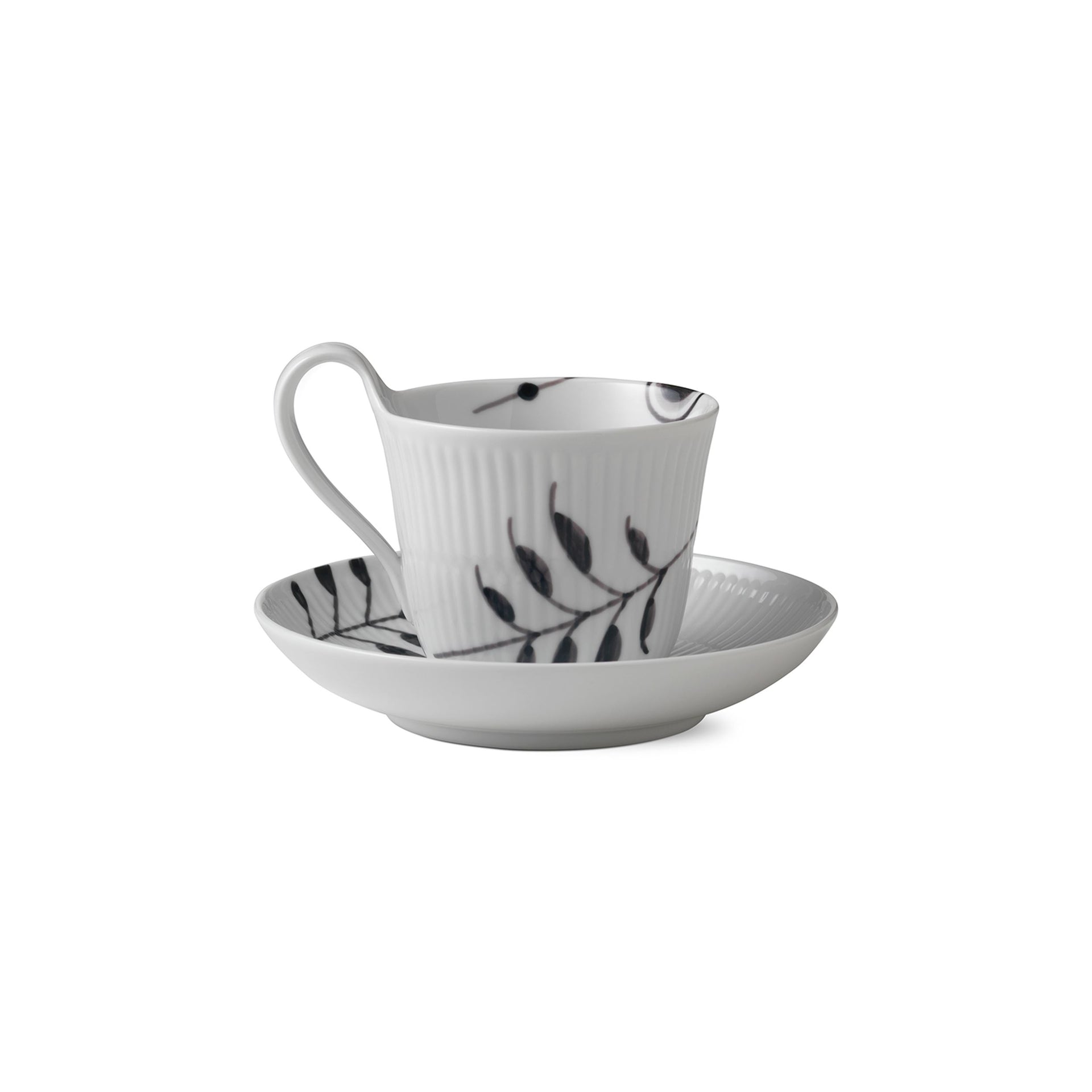 Sort Mega Riflet højhankskop og underkop, 24 cl - Black Fluted Mega High Handle Cup and Saucer, 24 cl