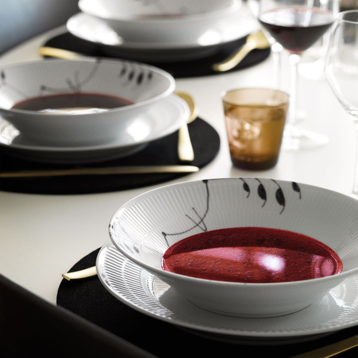 Black Fluted Mega Deep Plate, 24 cm