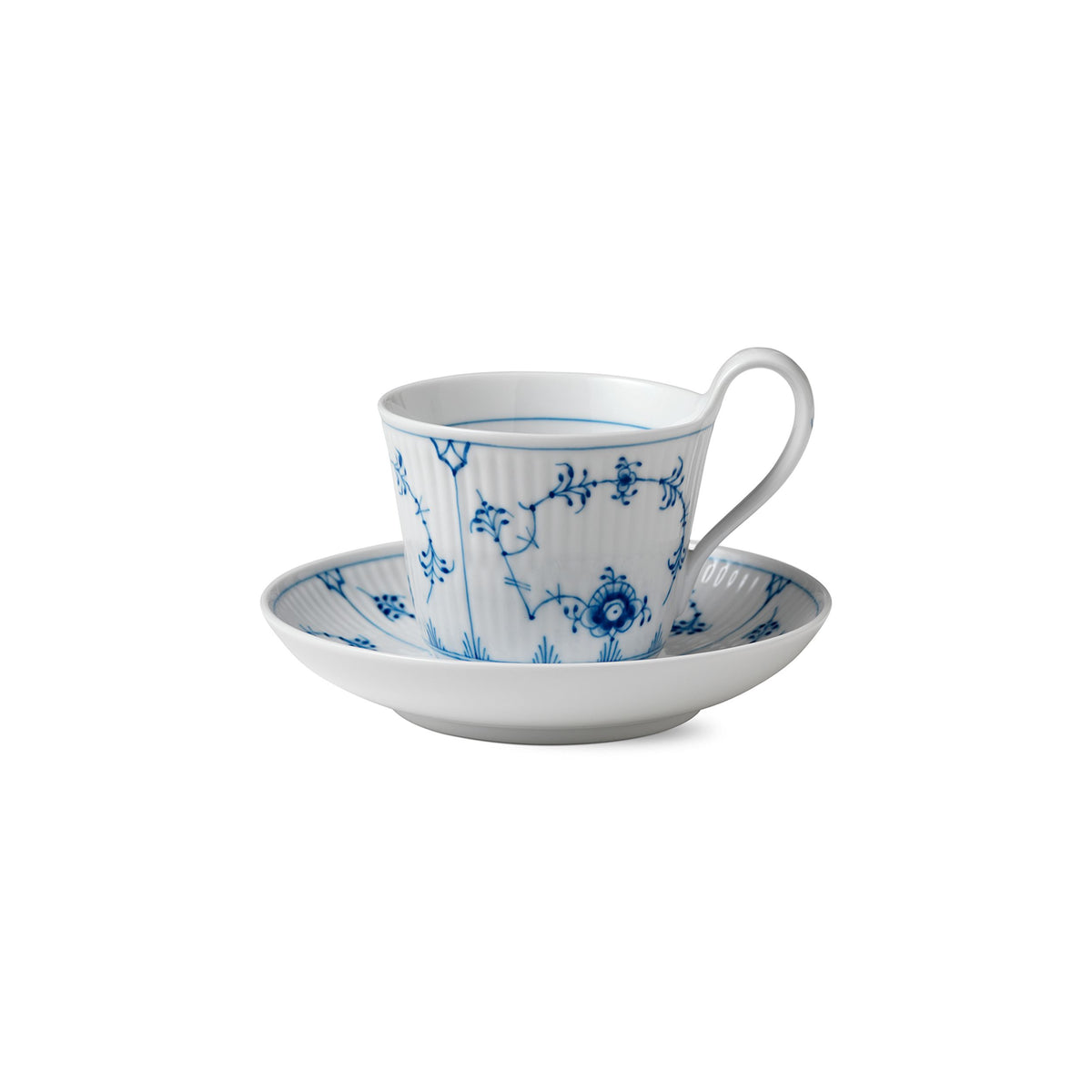Blue Fluted Plain High Handle Cup and Saucer, 24 cl