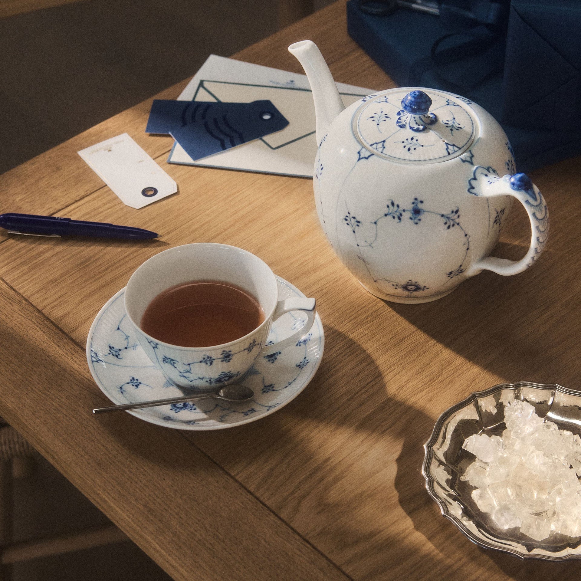 Blue Fluted Plain Teapot, 100 cl