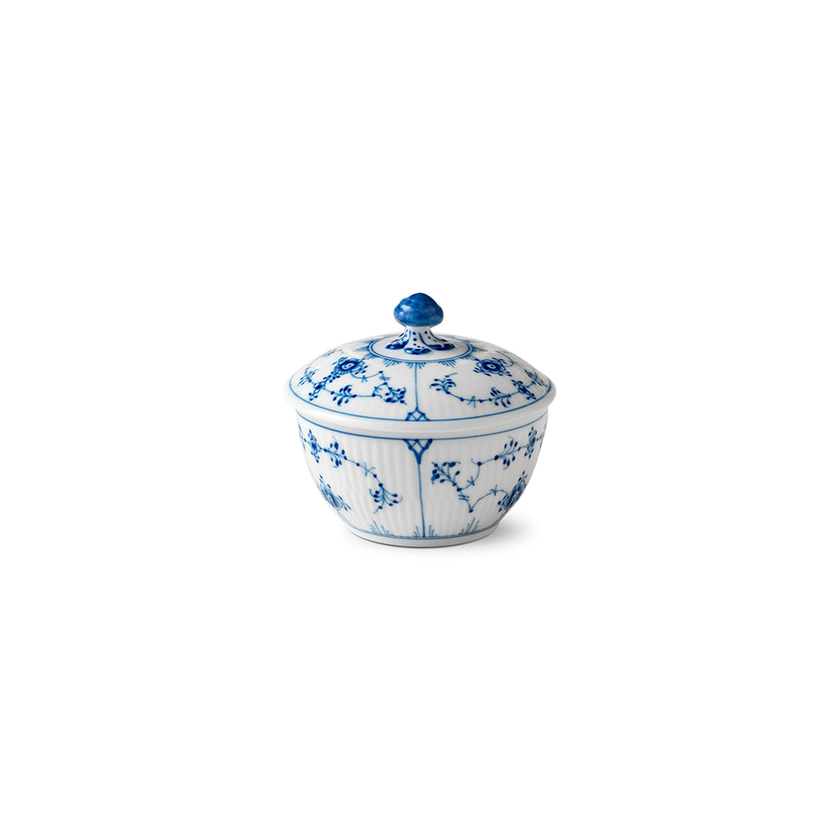 Blue Fluted Plain Sugar Bowl with Lid, 15 cl
