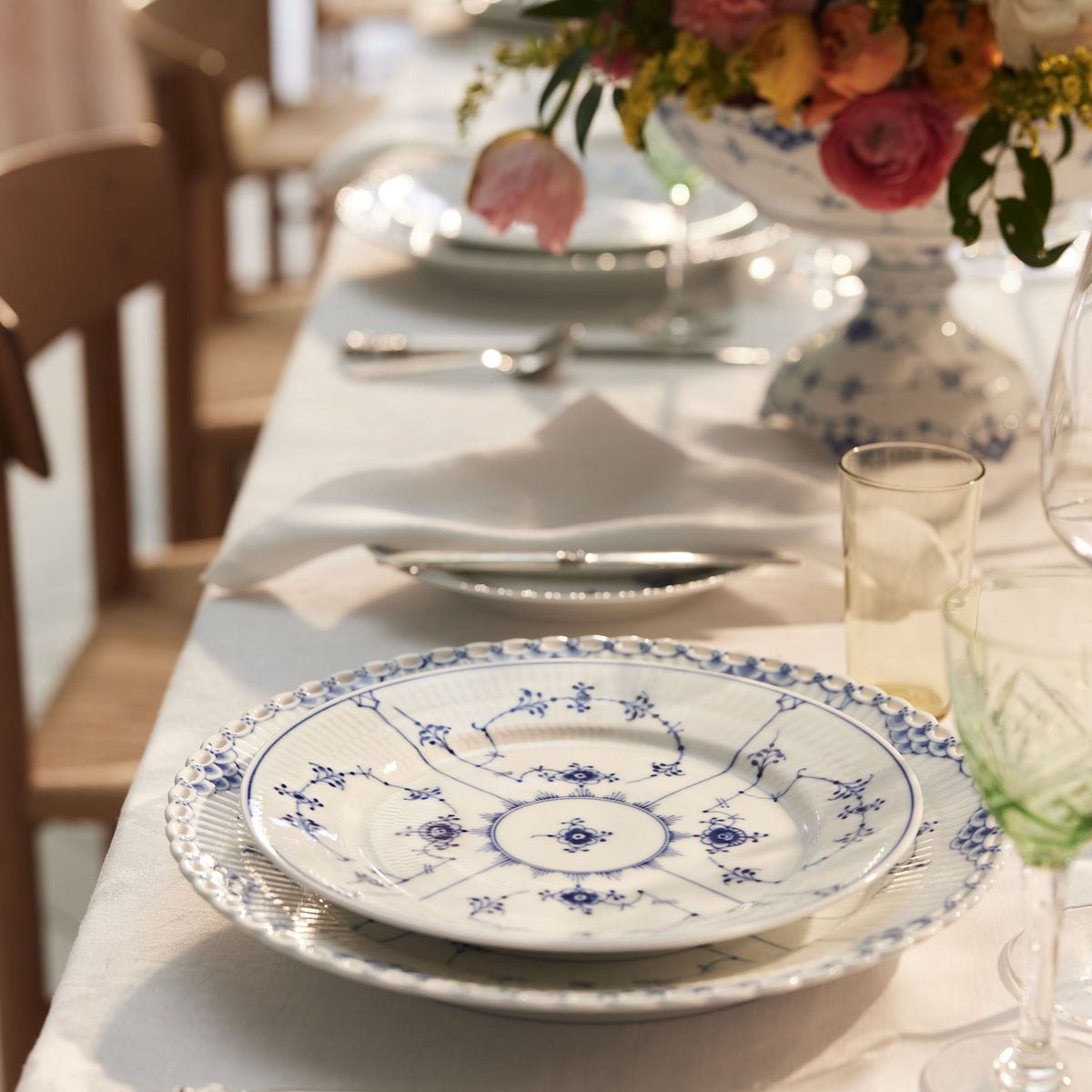 Musselmalet Riflet tallerken, 19 cm - Blue Fluted Plain Plate, 19 cm