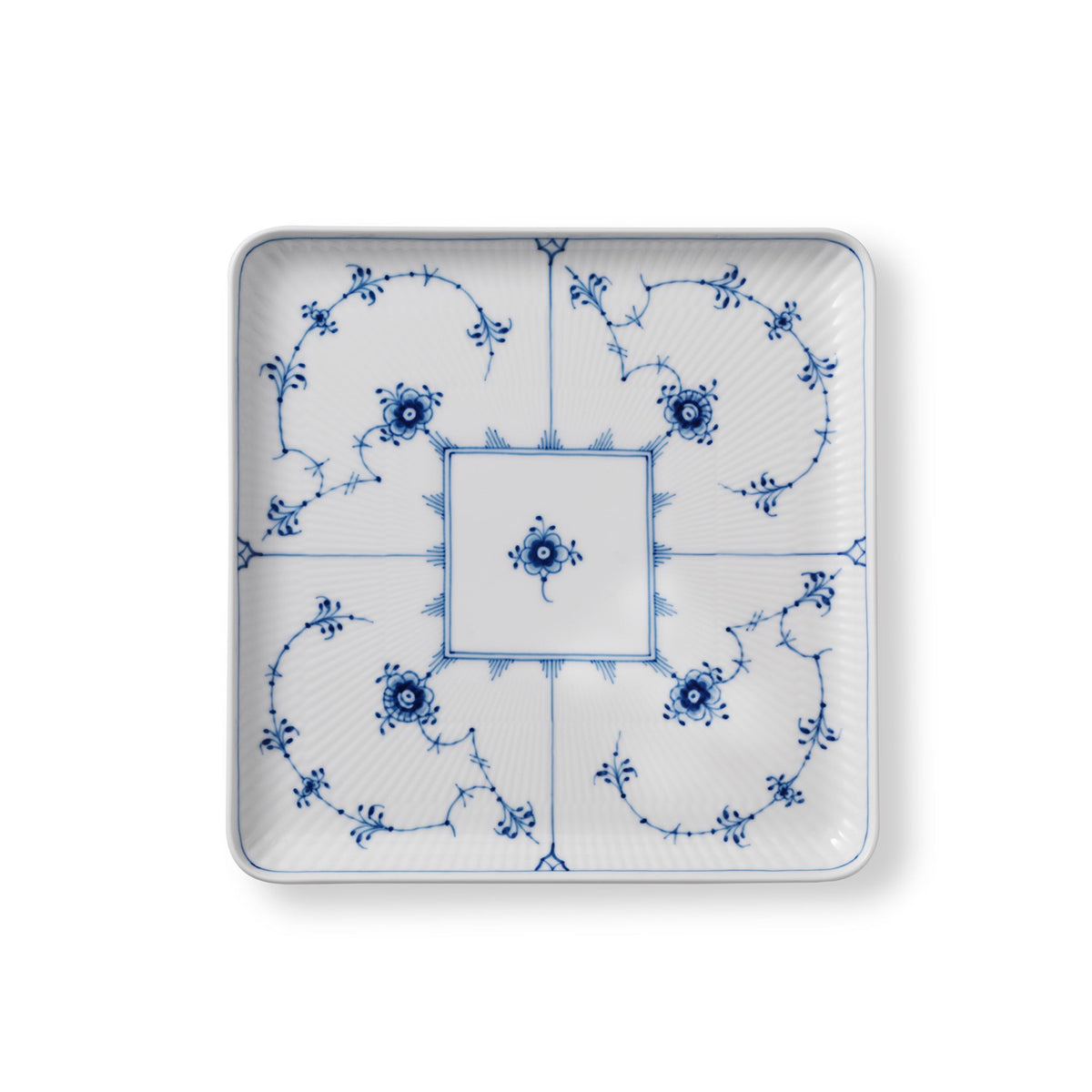 Blue Fluted Plain Square Plate, 20 cm