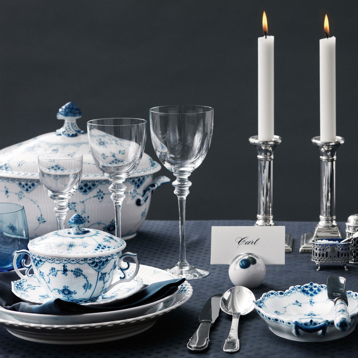 Musselmalet Halbspitze Blau Terrine mit Deckel, 200 cl
