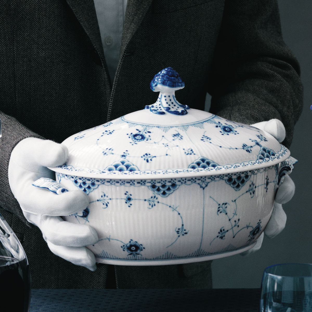 Musselmalet Halbspitze Blau Terrine mit Deckel, 200 cl