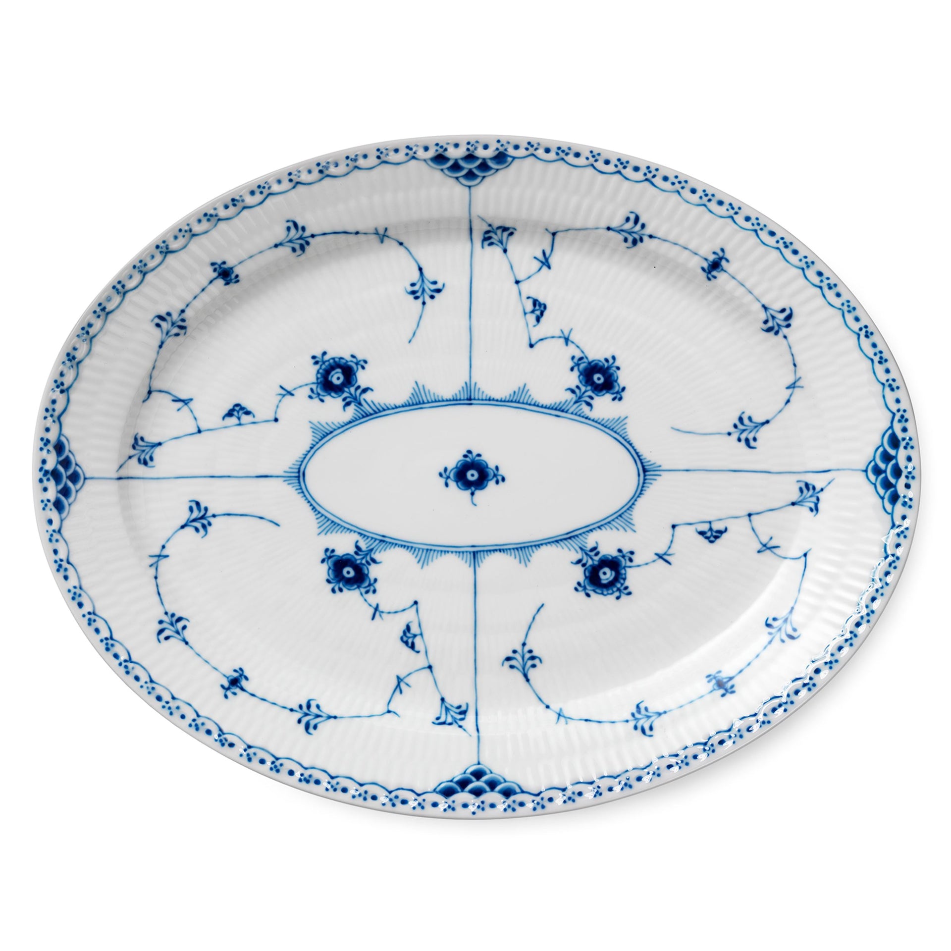 Blue Fluted Half Lace Dish, 36.5 cm