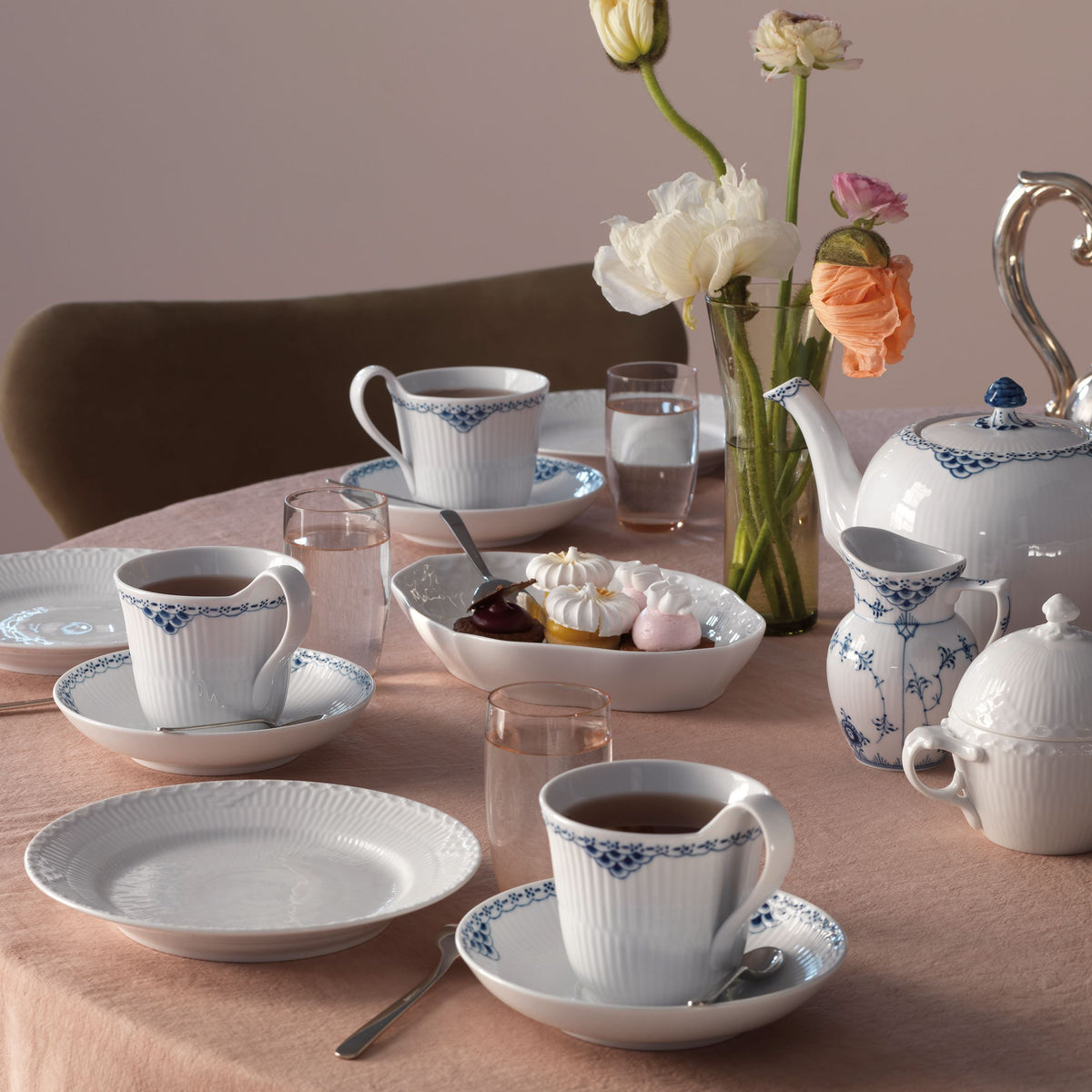 Blue Fluted Half Lace Cream Jug, 17 cl