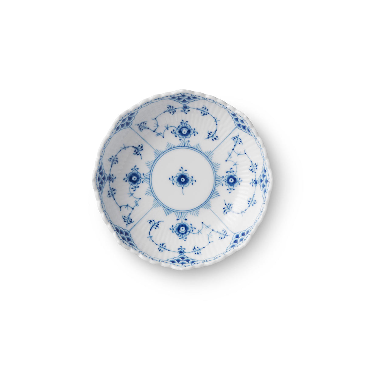 Blue Fluted Half Lace Bowl on Foot, 42 cl