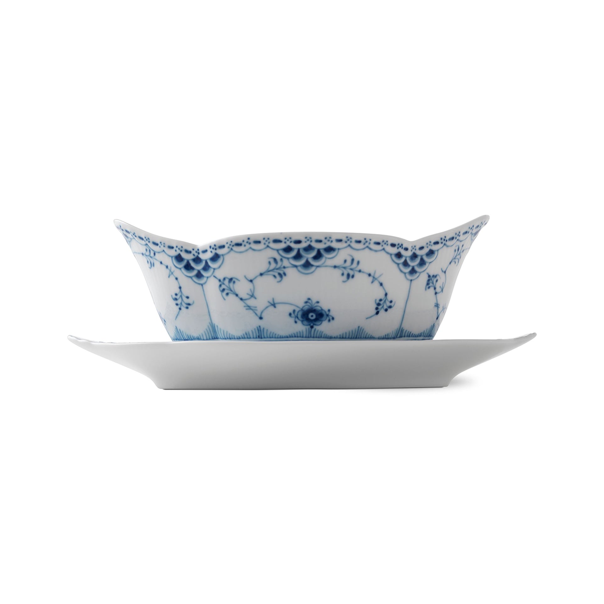 Blue Fluted Half Lace Sauce Boat, 55 cl