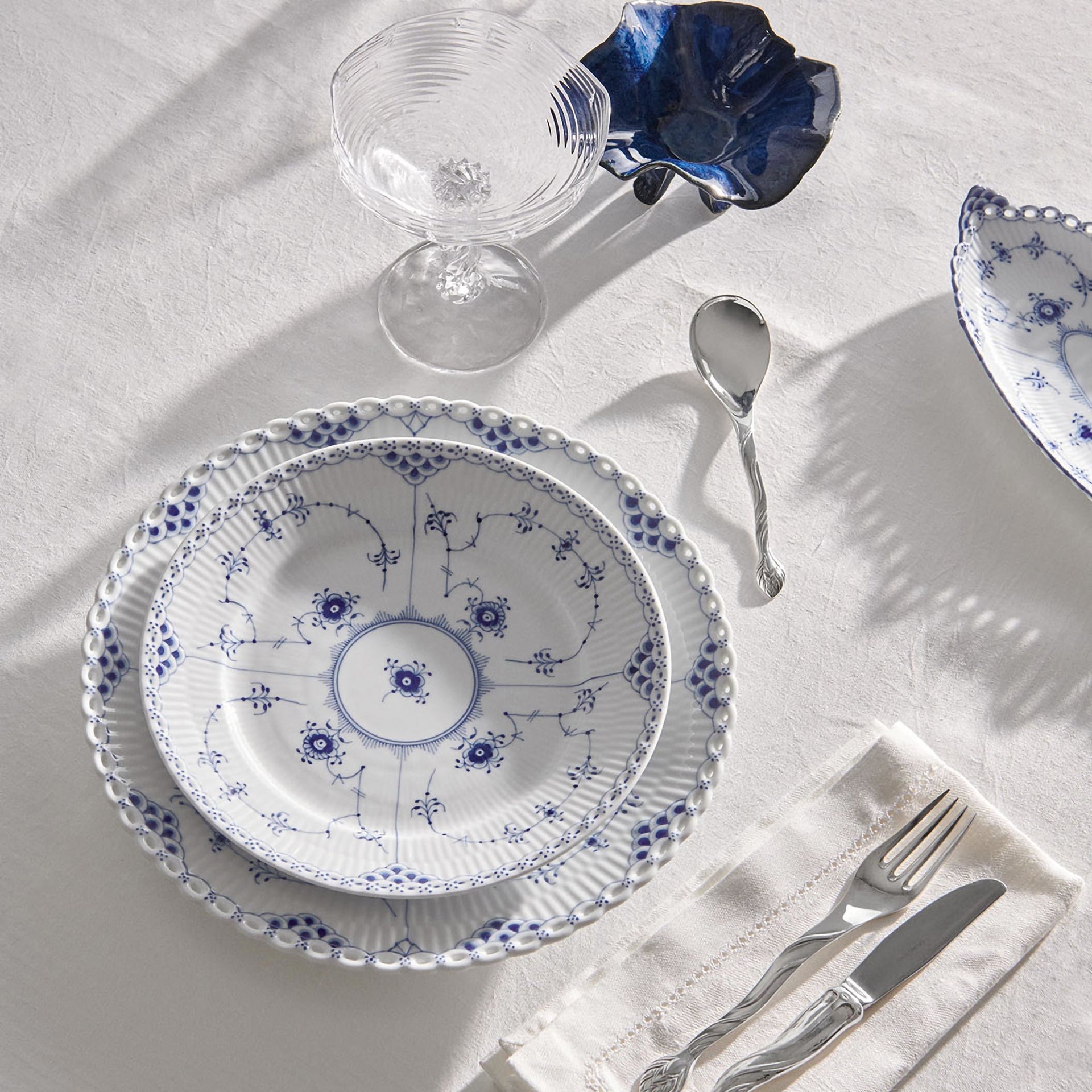 Blue Fluted Half Lace Plate, 22 cm