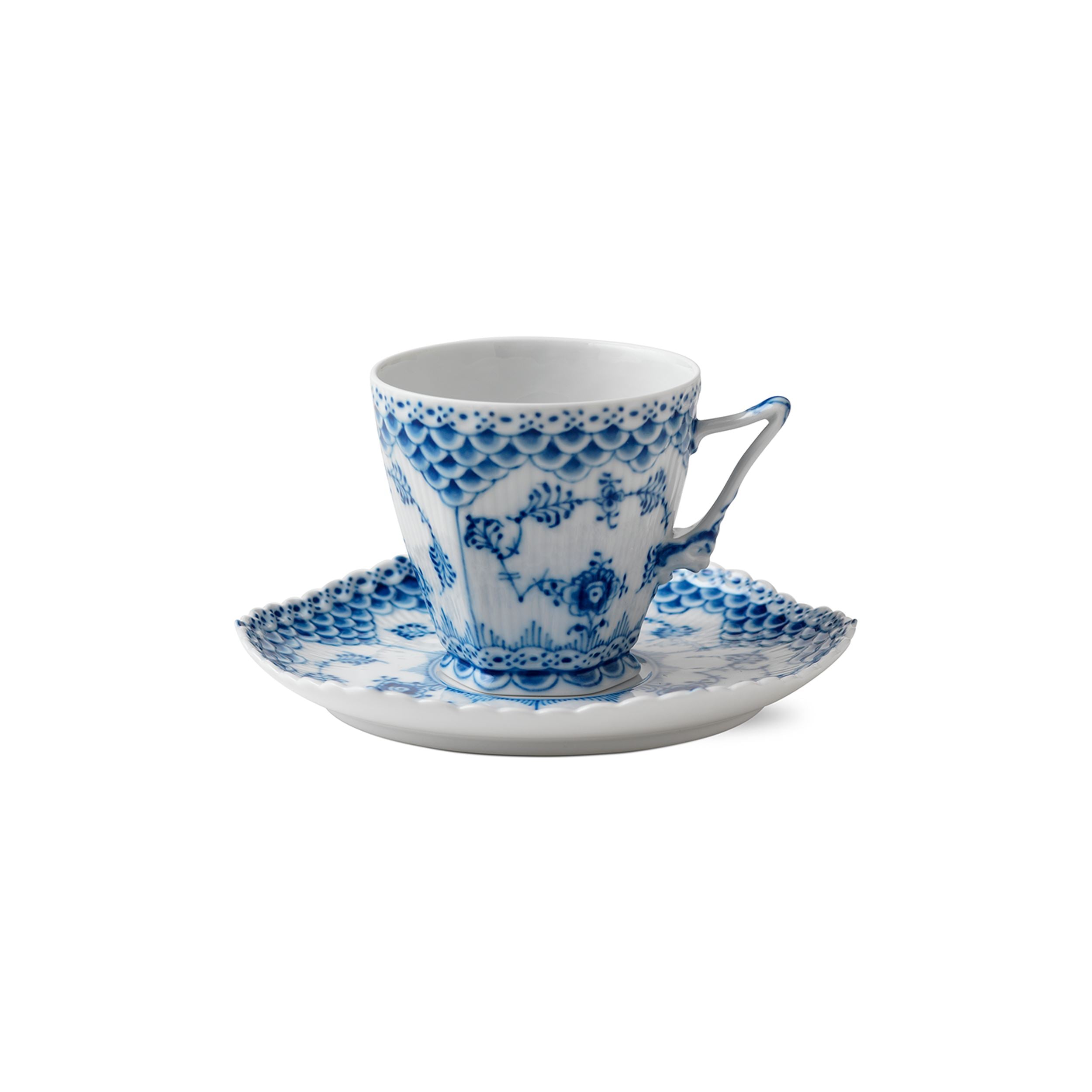 Blue Fluted Full Lace Cup and Saucer, 14 cl | Royal Copenhagen
