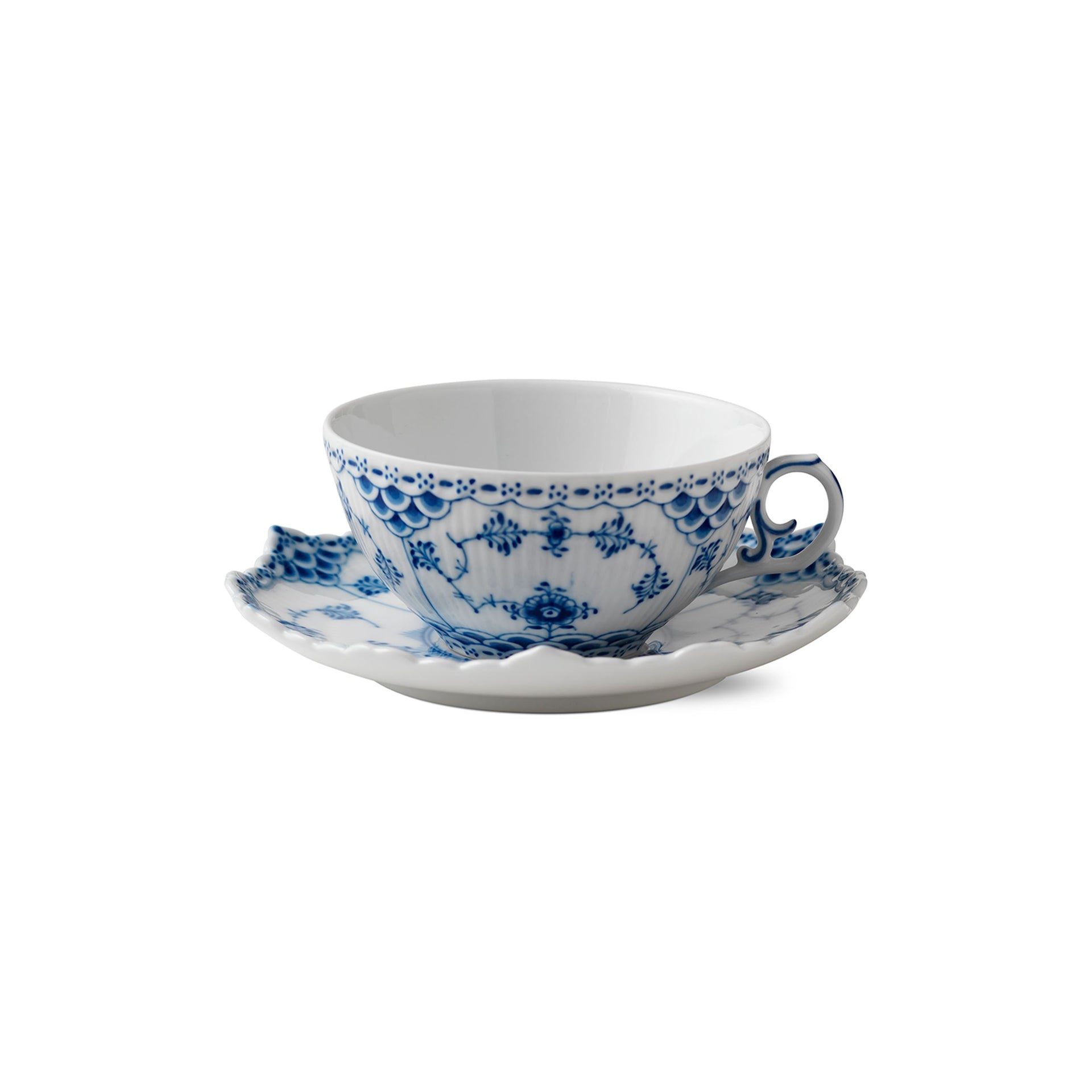 Blue Fluted Full Lace Cup and Saucer, 20 cl