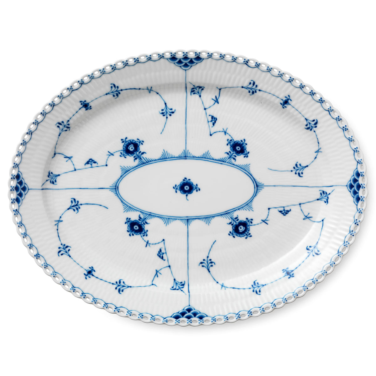 Blue Fluted Full Lace Dish, 36.5 cm