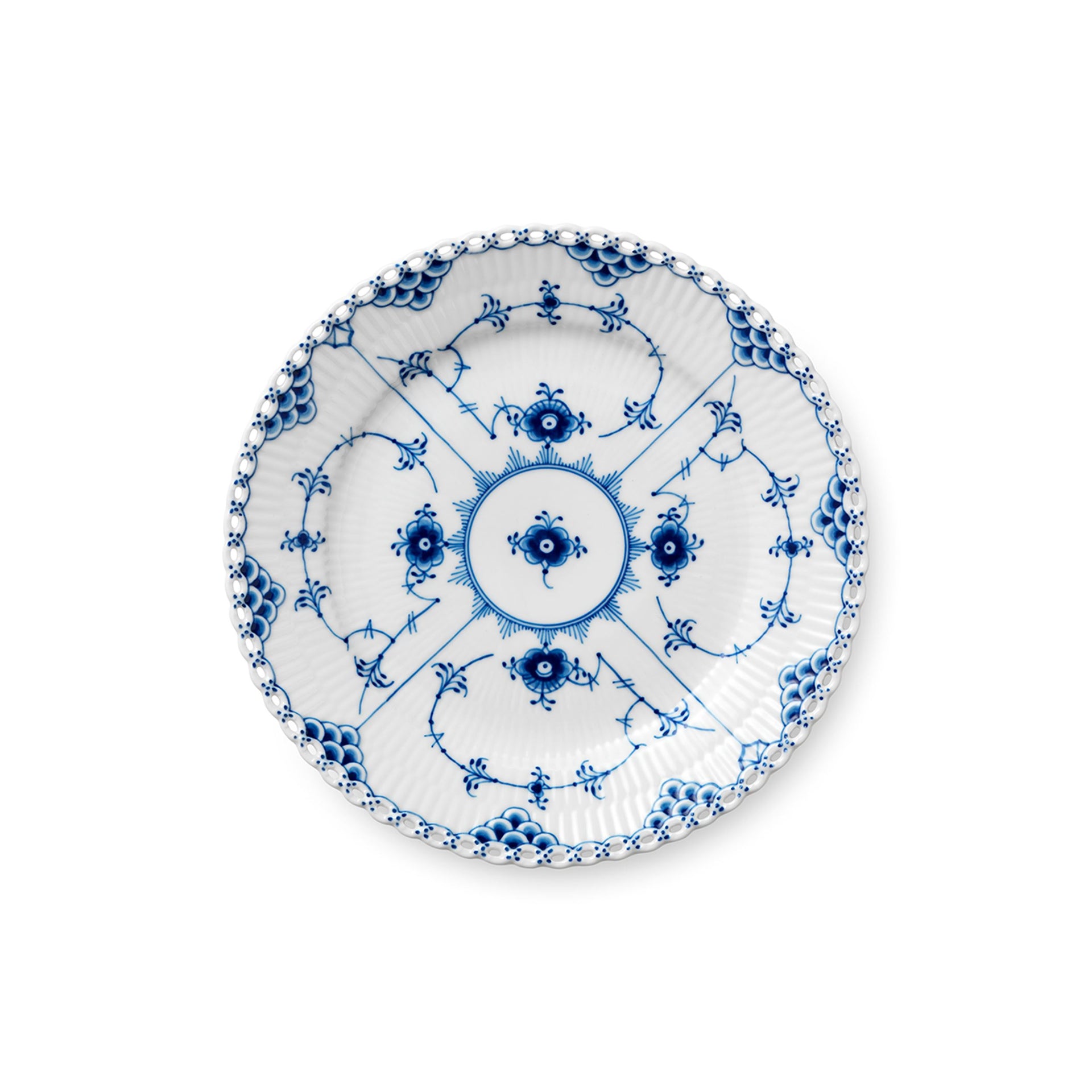 Blue Fluted Full Lace Plate, 19 cm