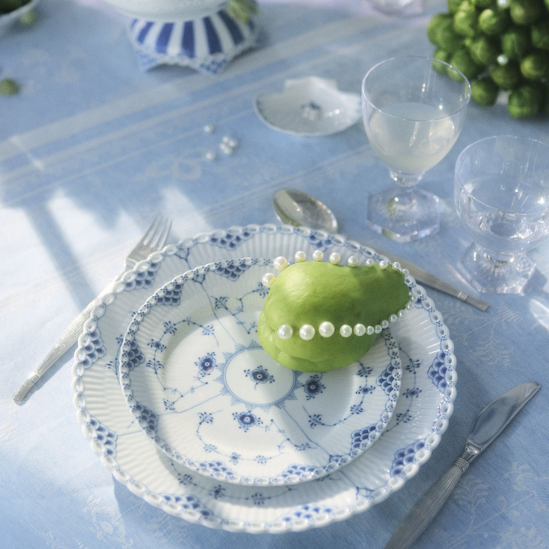 Blue Fluted Full Lace Plate, 19 cm