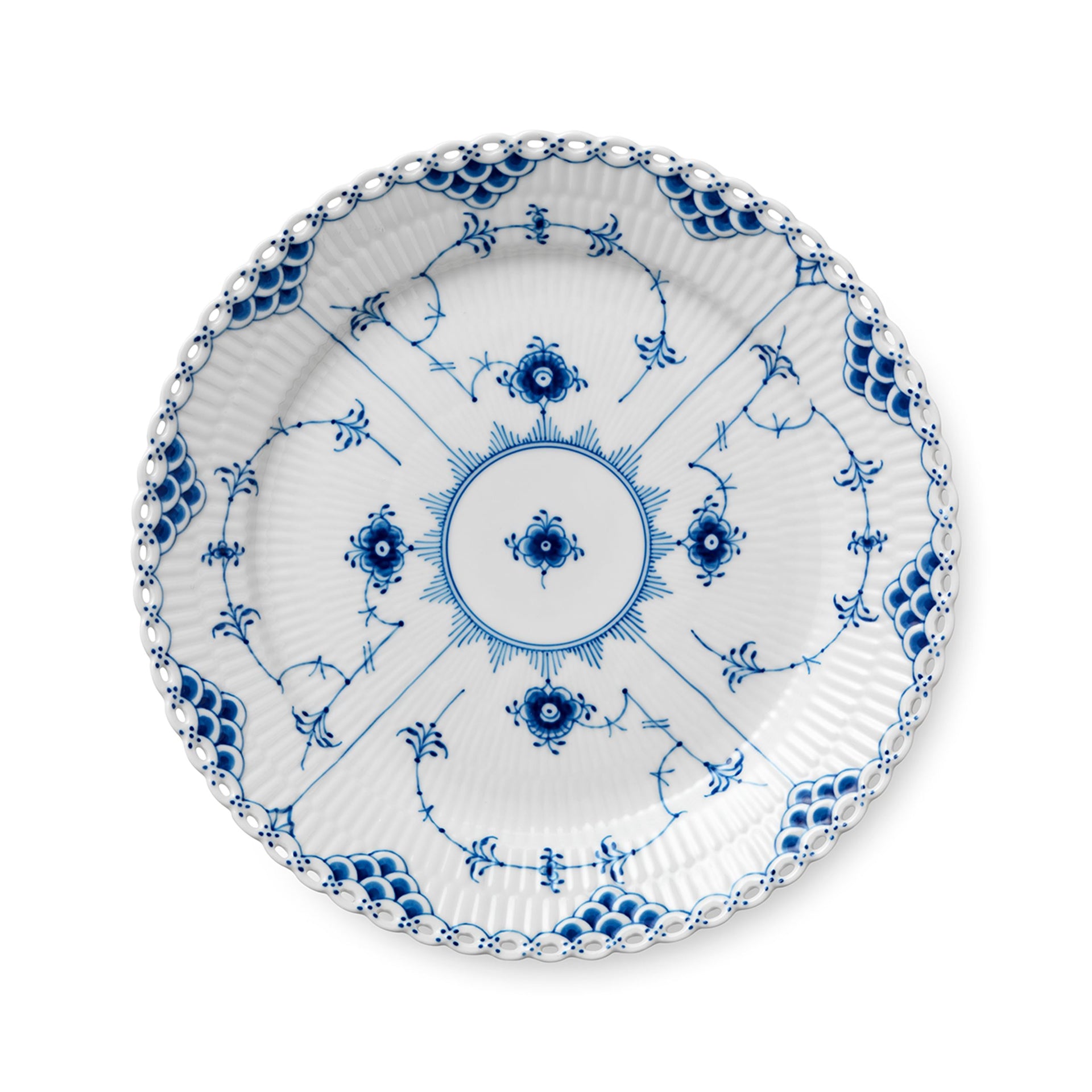 Blue Fluted Full Lace Plate, 25 cm