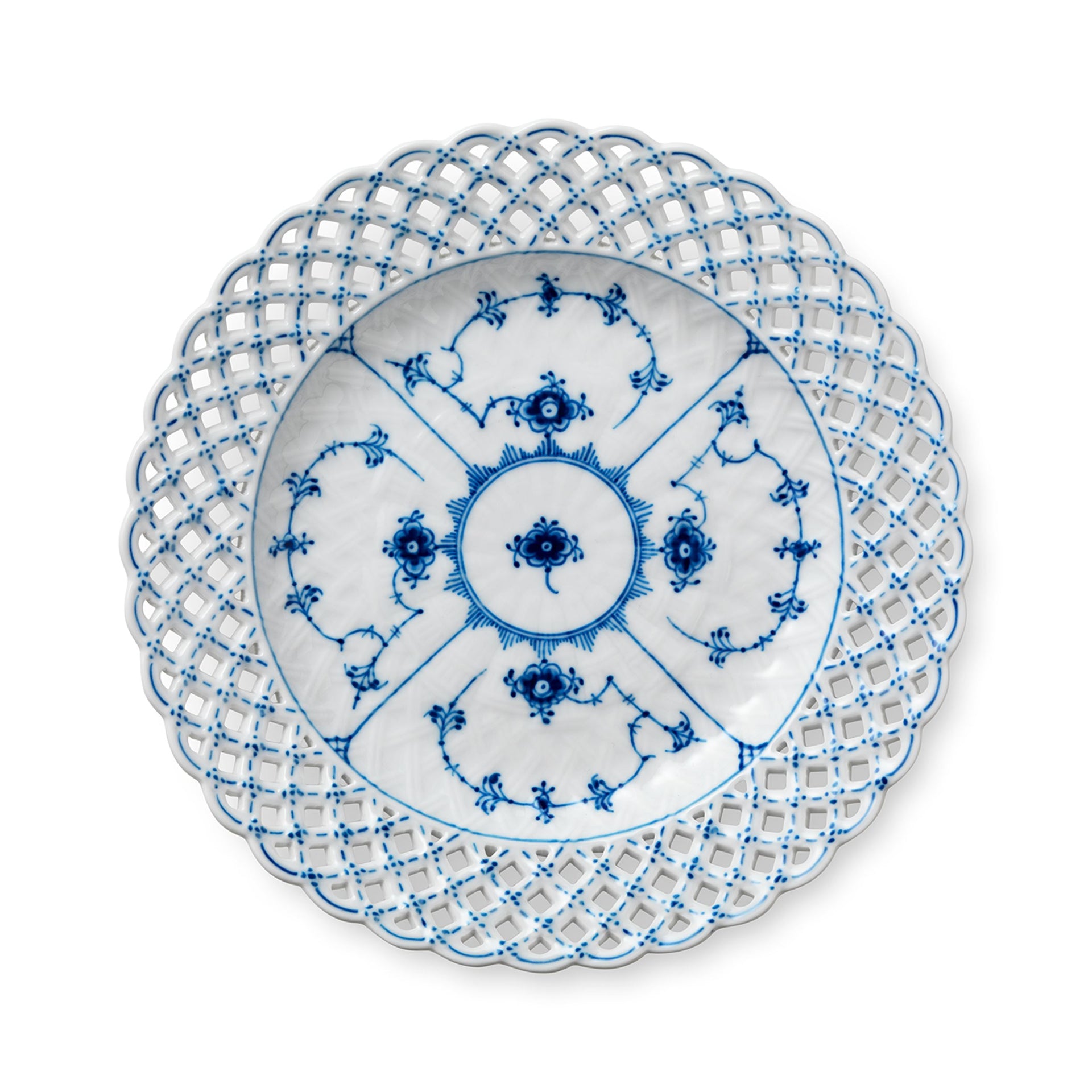 Blue Fluted Full Lace Plate with Wide Lace Border, 25 cm