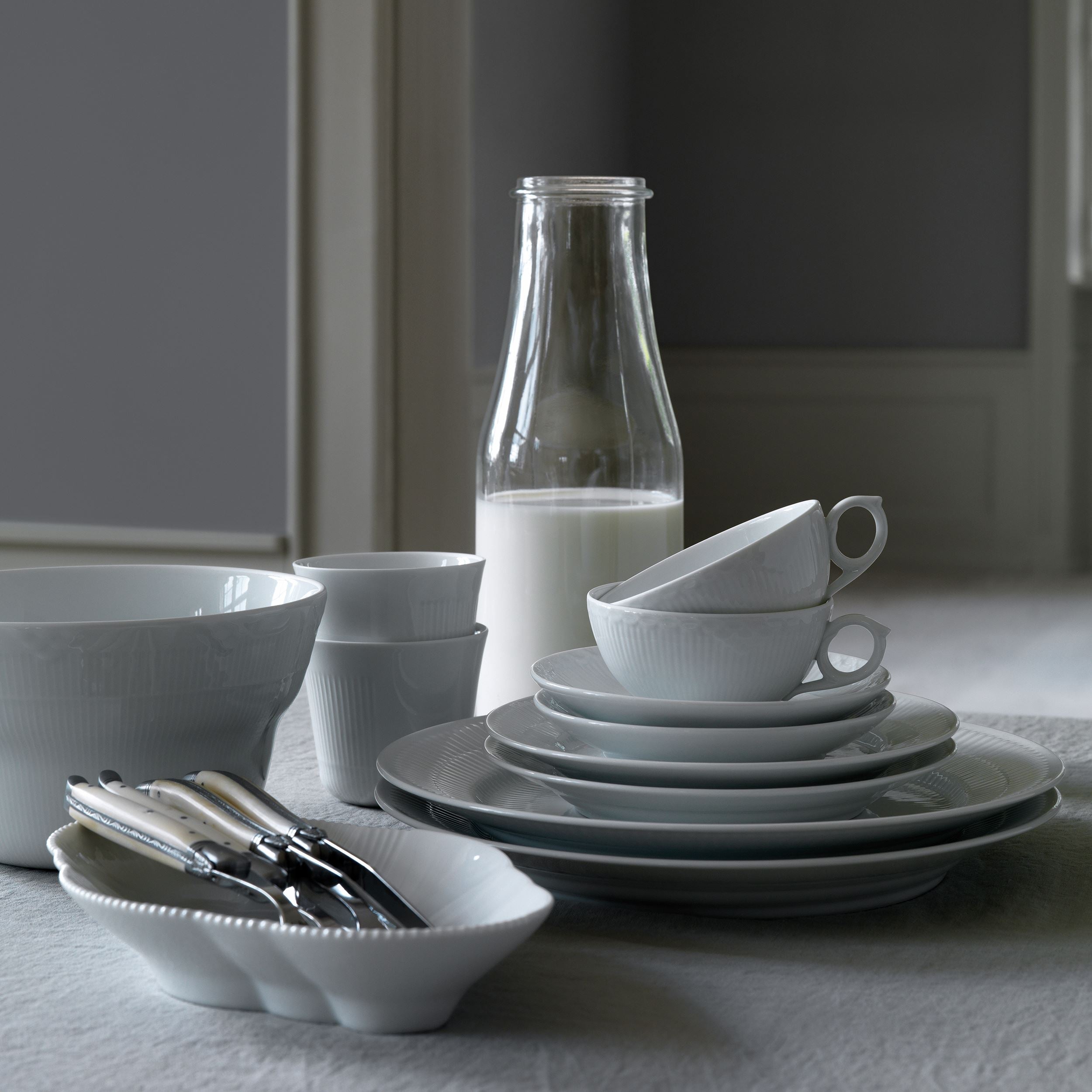 White Fluted Half Lace Cup and Saucer, 20 cl | Royal Copenhagen