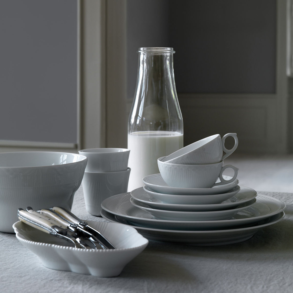 White Fluted Half Lace Cup and Saucer, 20 cl