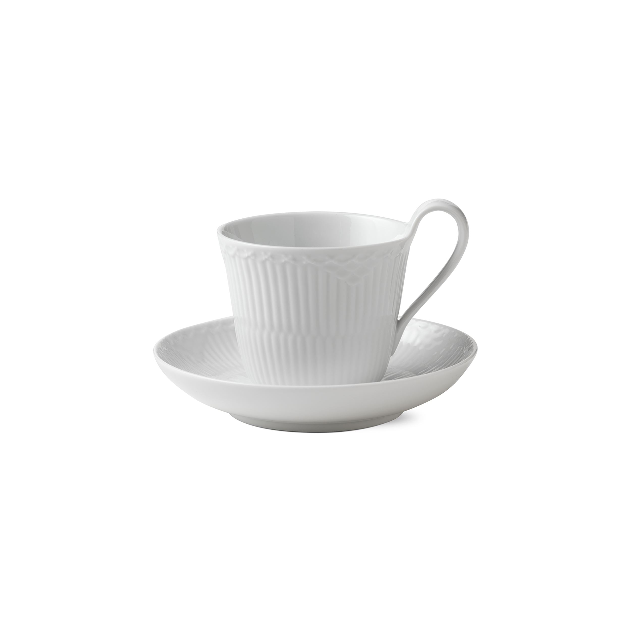 【新品】  White Fluted 食器セット① White Fluted Half Lace High Handle Cup and Saucer, 24 cl | Royal