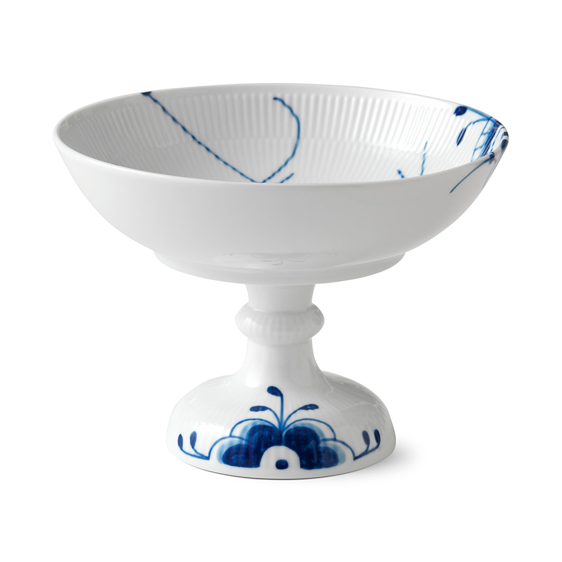 Blue Fluted Mega Bowl on High Foot, 80 cl