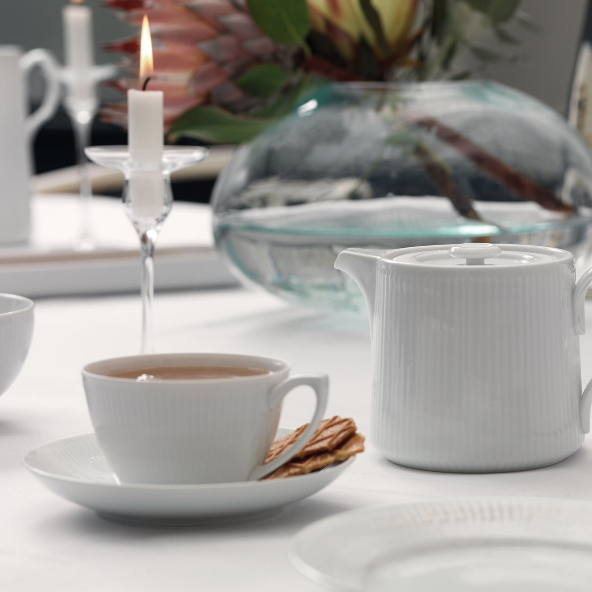 White Fluted Cup and Saucer, 28 cl