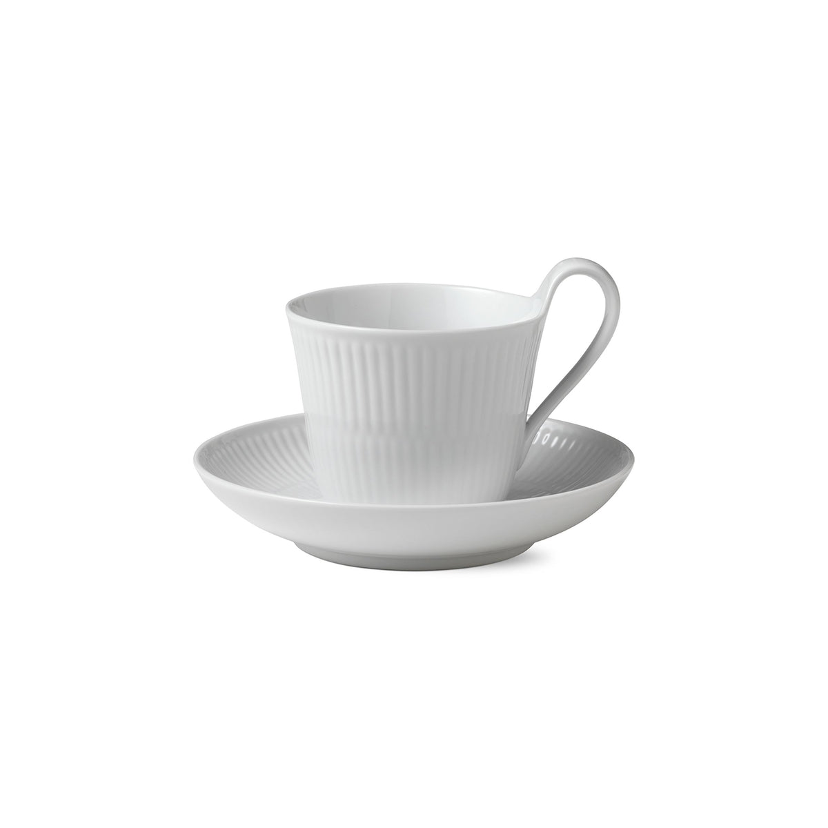 White Fluted High Handle Cup and Saucer, 24 cl