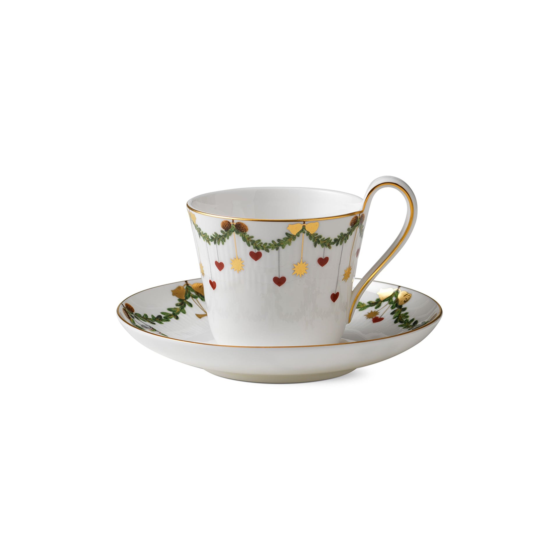 Star Fluted Christmas High Handle Cup and Saucer, 27 cl