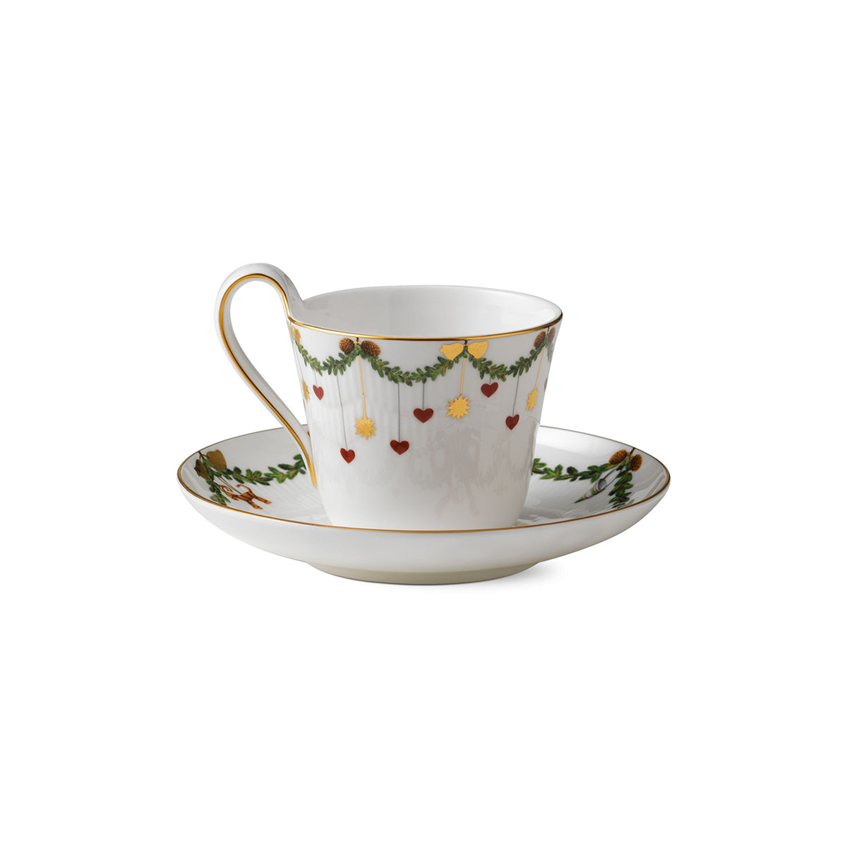 Star Fluted Christmas High Handle Cup and Saucer, 27 cl
