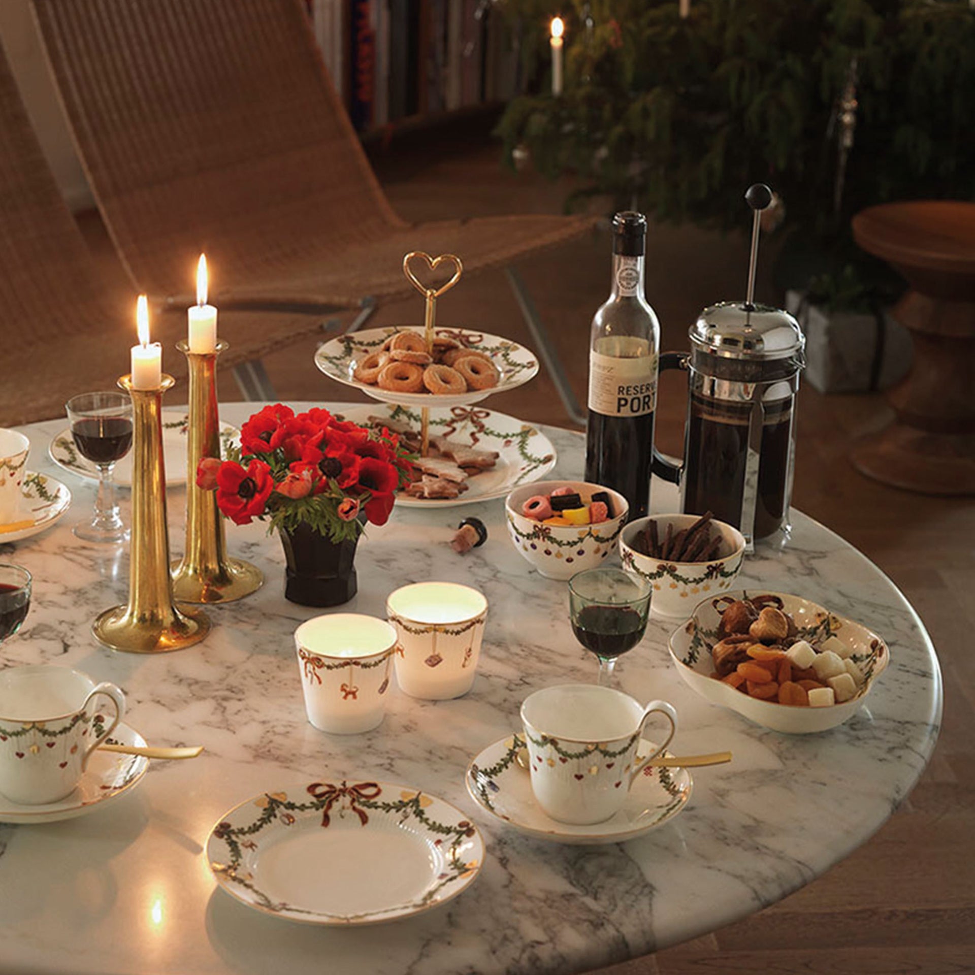 Star Fluted Christmas High Handle Cup and Saucer, 27 cl