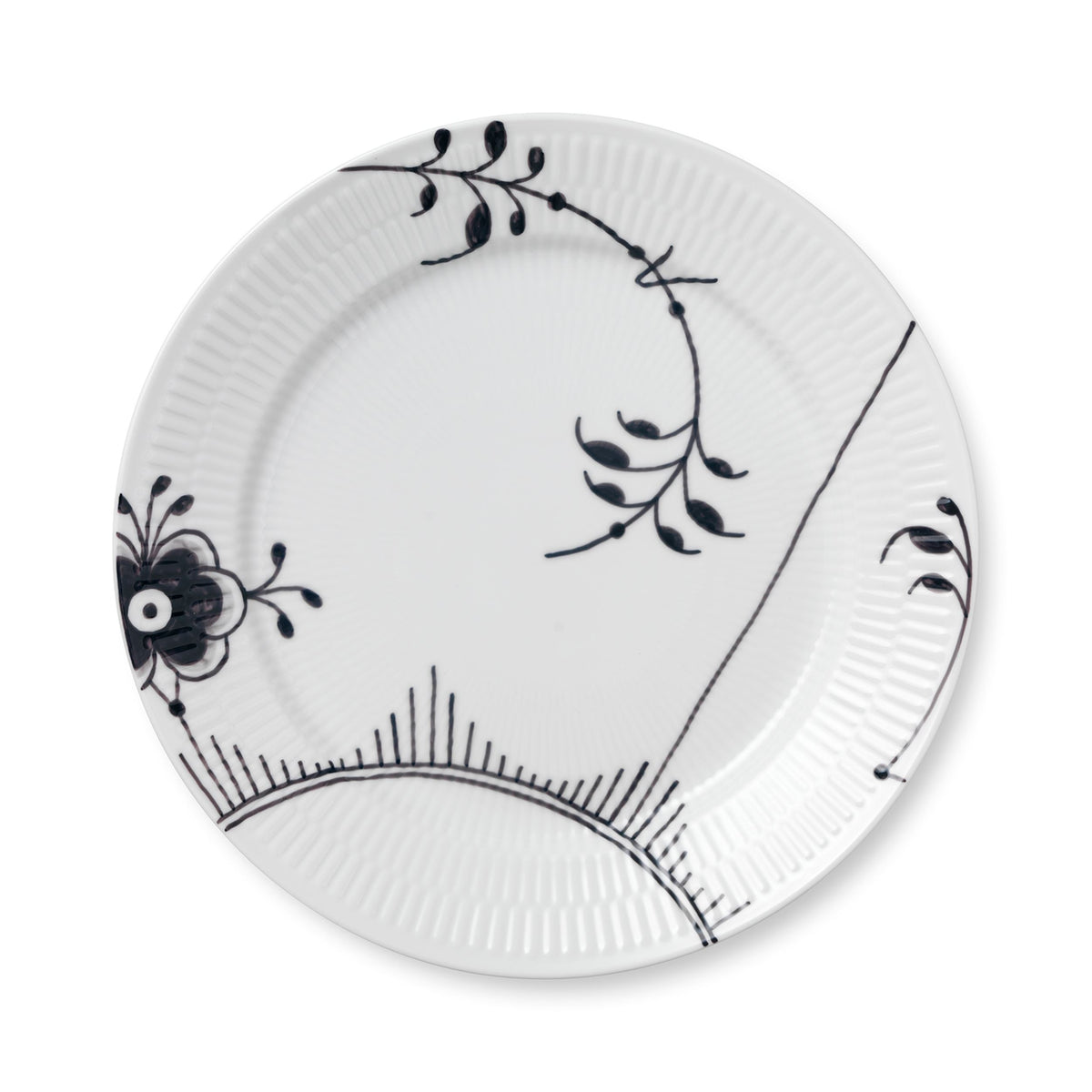 Black Fluted Mega Plate, Decoration 2, 27 cm