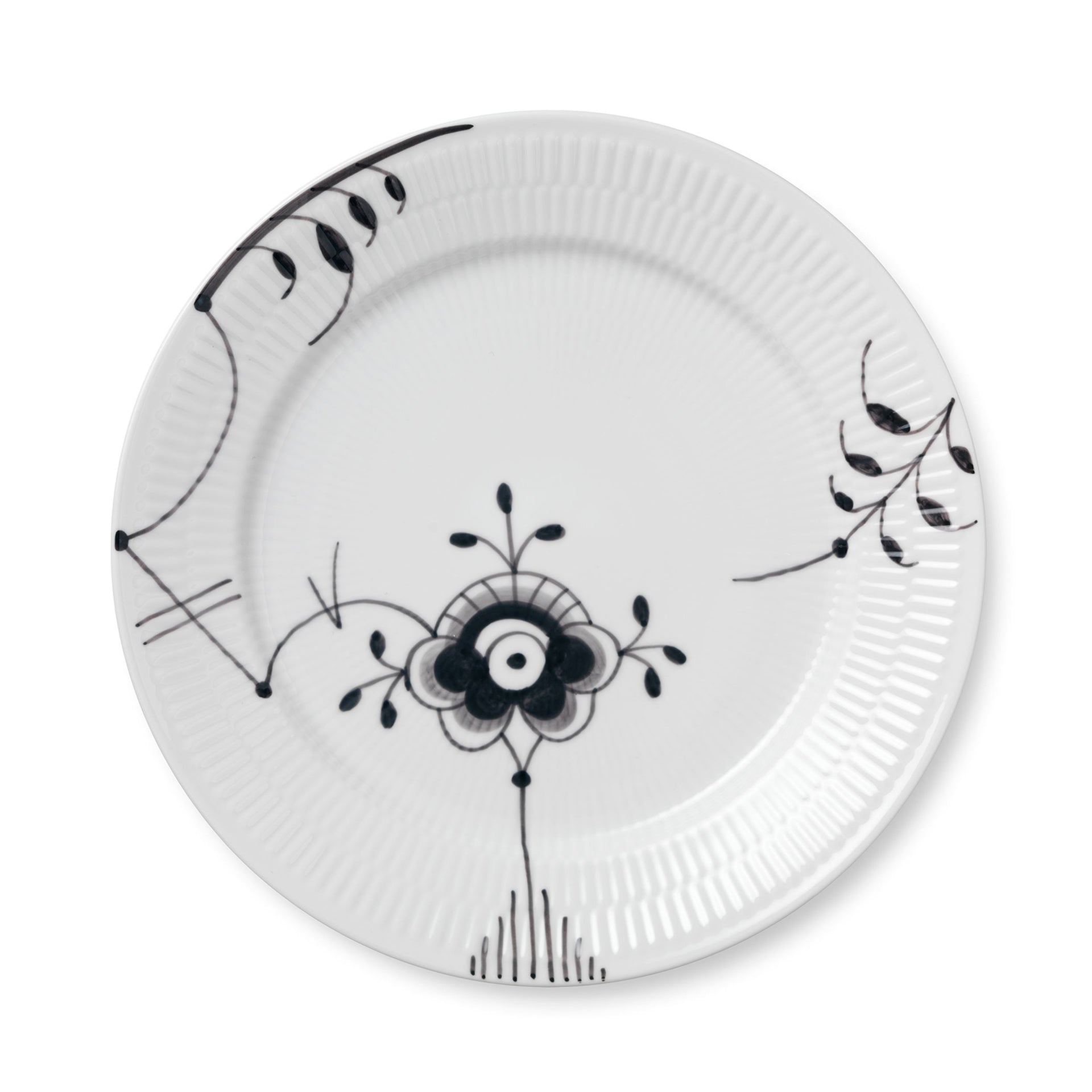 Black Fluted Mega Plate, Decoration 6, 27 cm