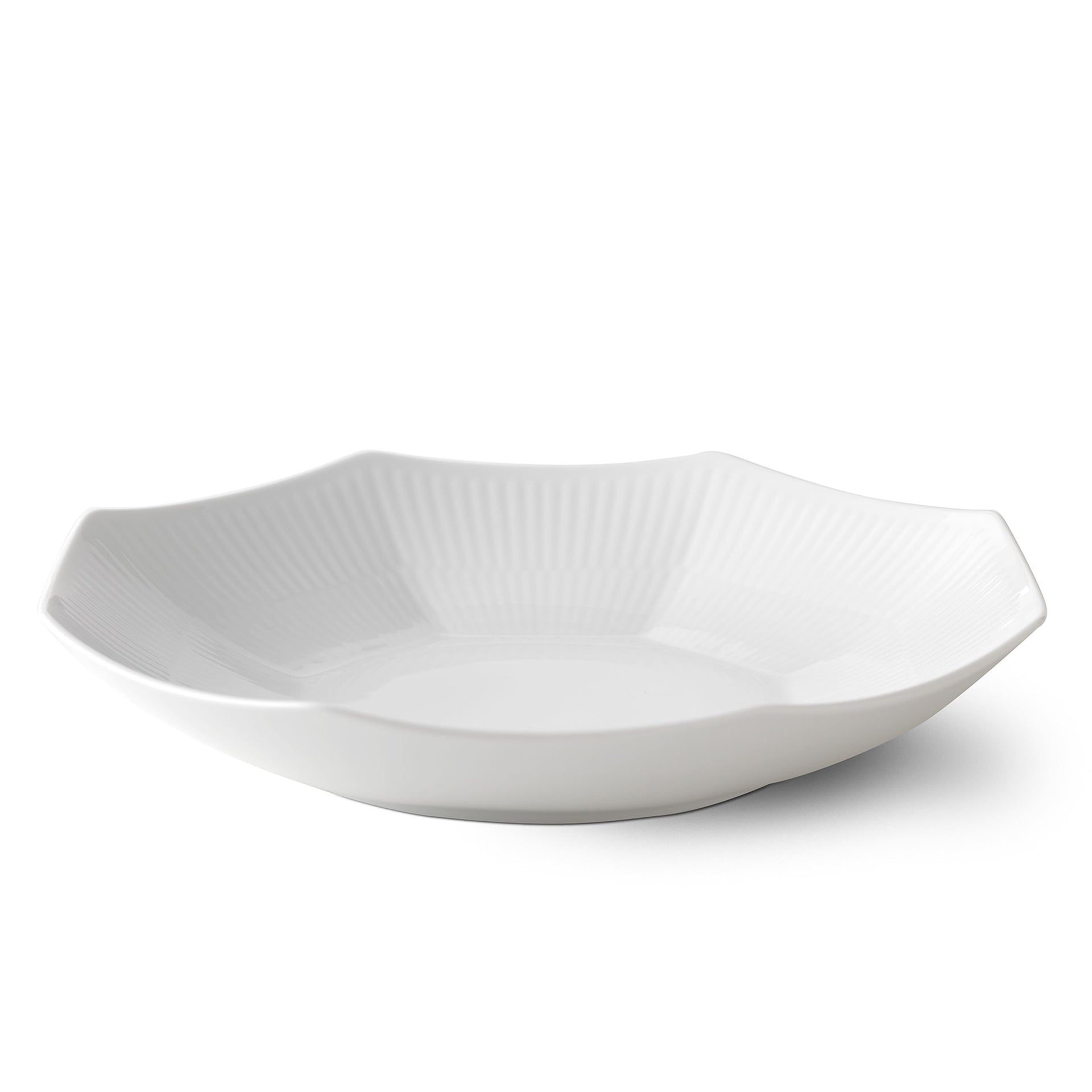 Weiss Gerippt Achteckige Schüssel, 25 cm - White Fluted Arch Bowl, 25 cm