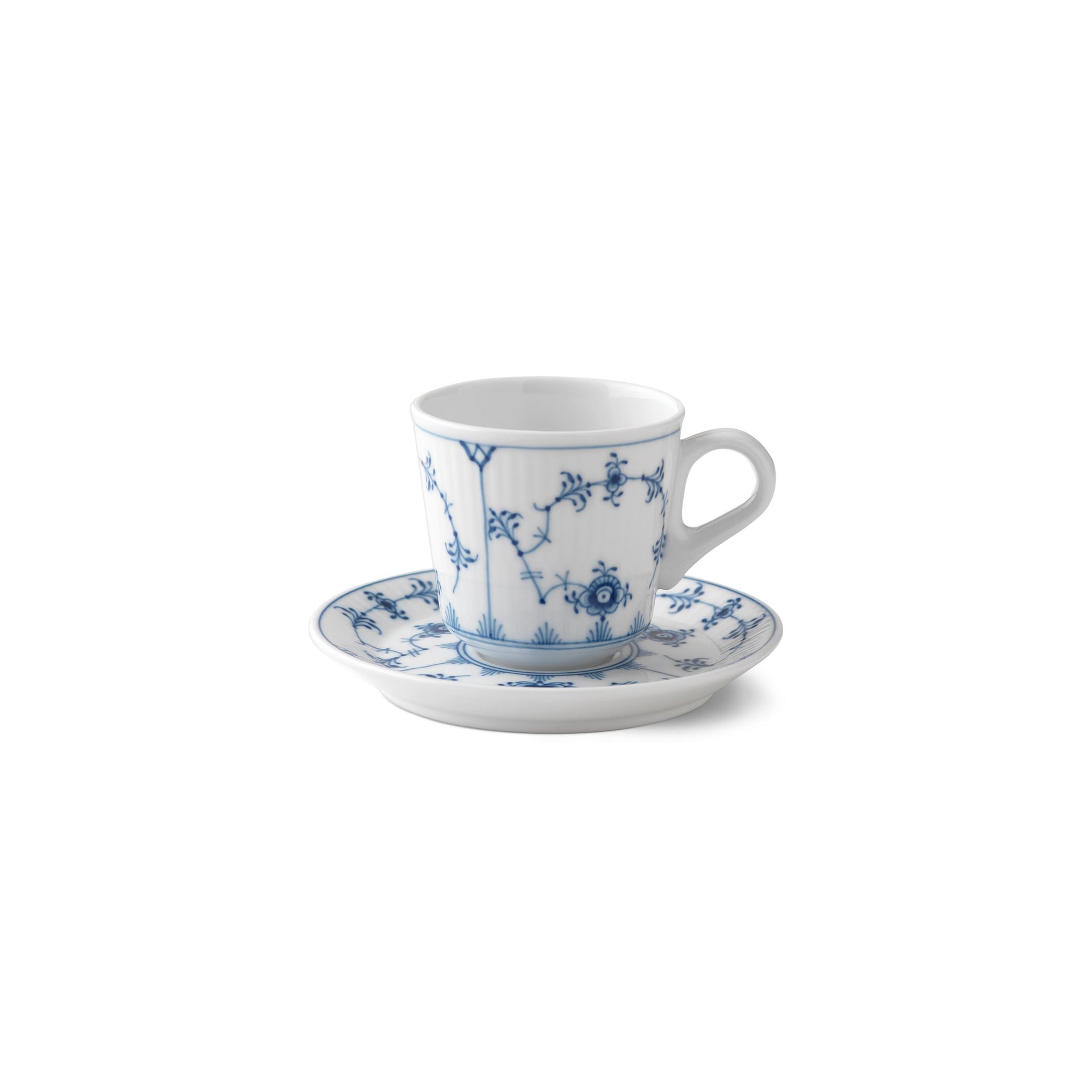 Blue Fluted Plain Espresso Cup and Saucer, 9 cl