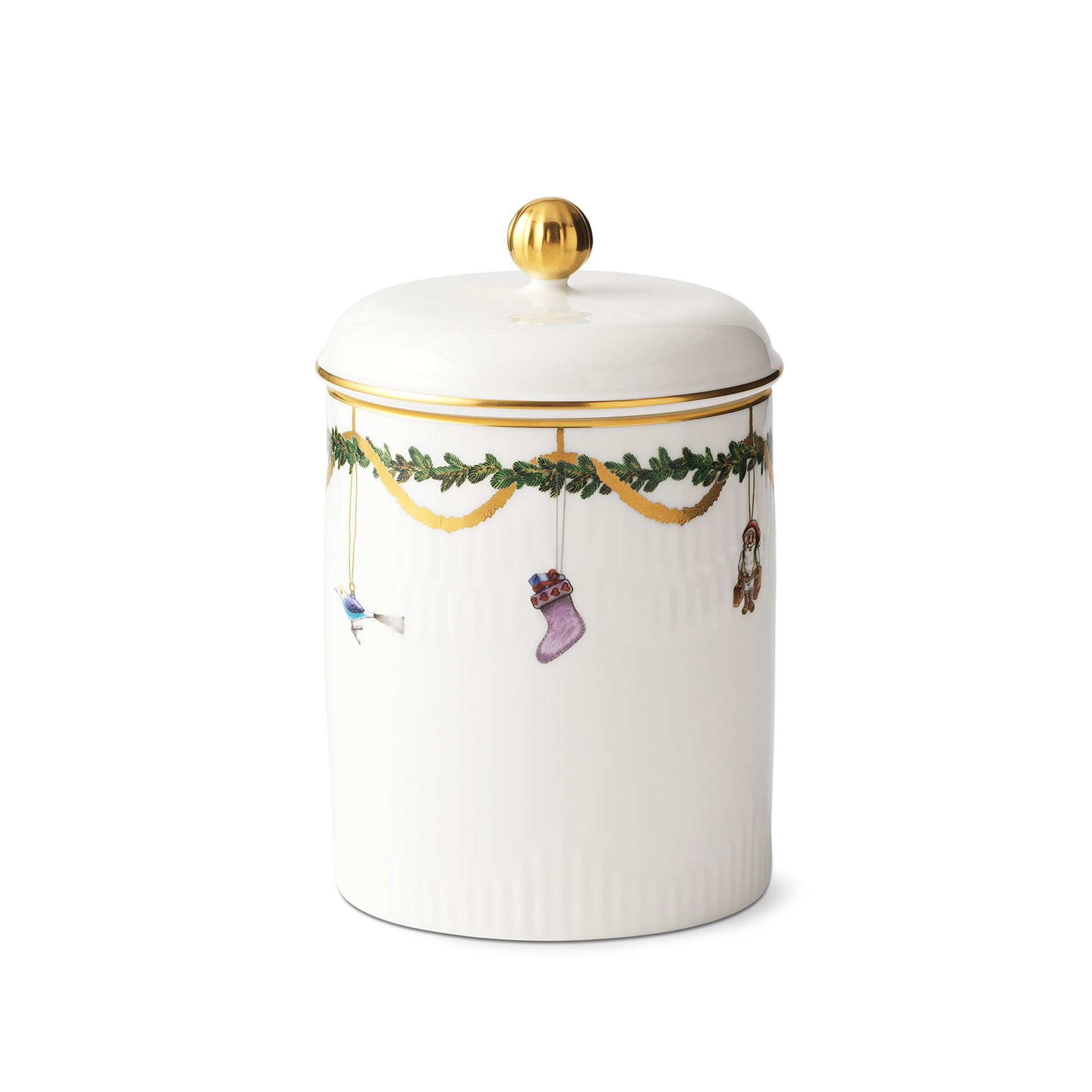 Stjerne Riflet Jul krukke med låg, 16 cm - Star Fluted Christmas Jar with Lid, 16 cm