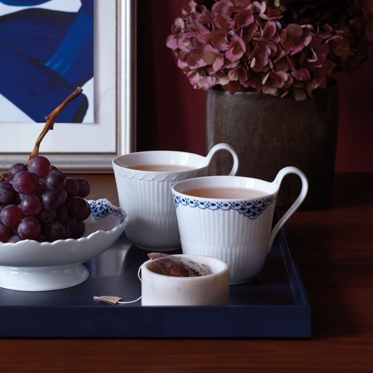 White Fluted Half Lace High Handle Cup, 33 cl