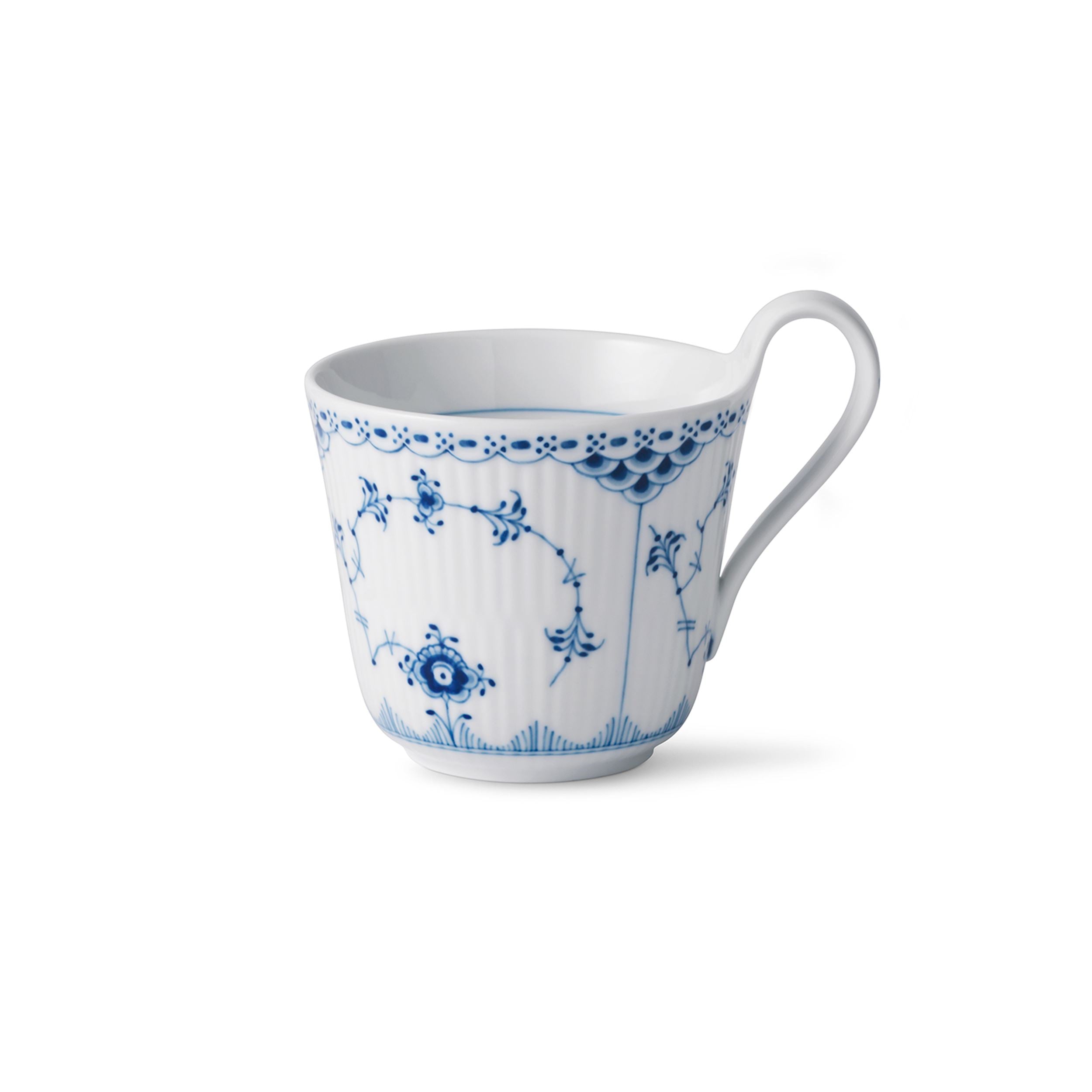Blue Fluted Half Lace High Handle Cup, 33 cl | Royal Copenhagen
