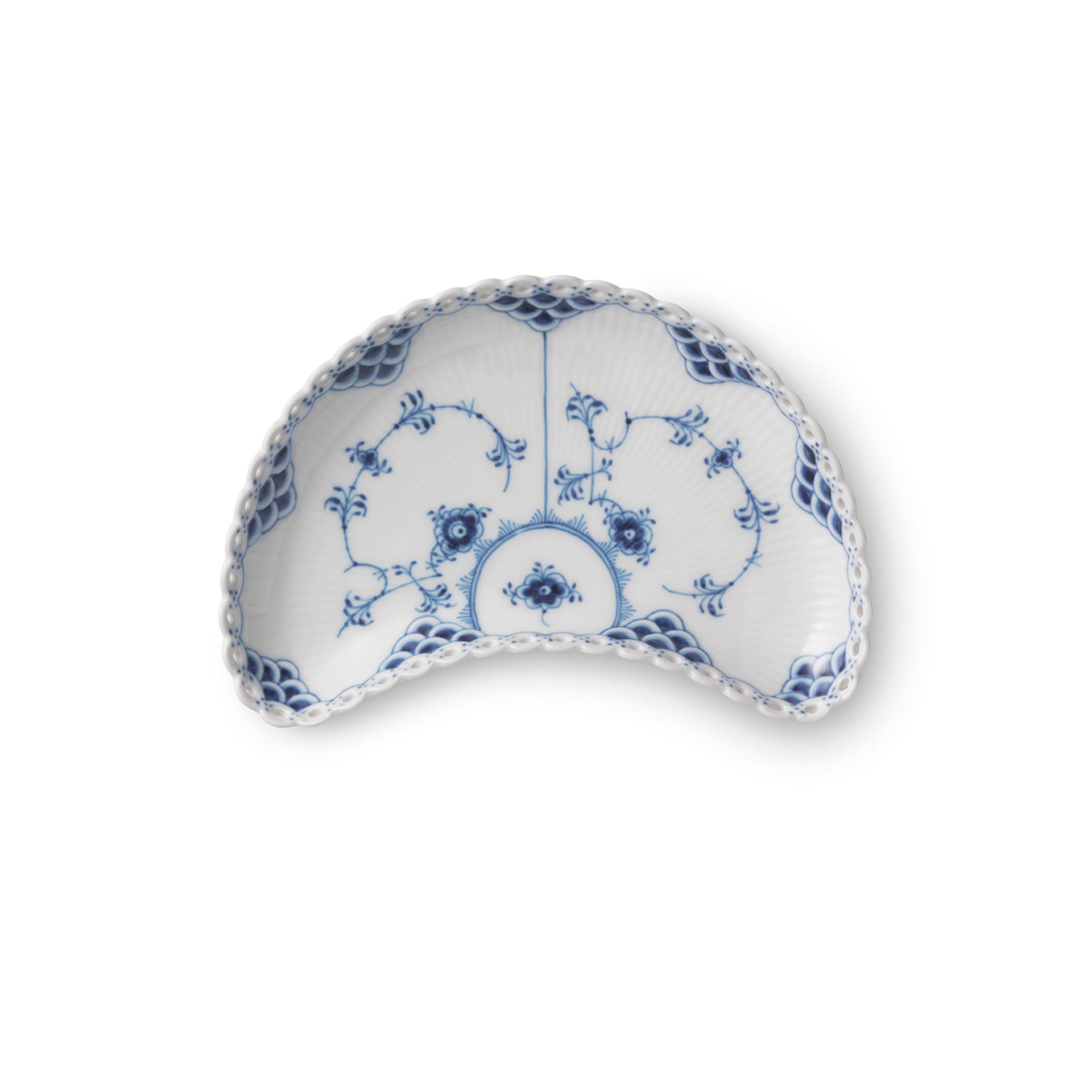 Blue Fluted Full Lace Half Moon Dish, 22 cm